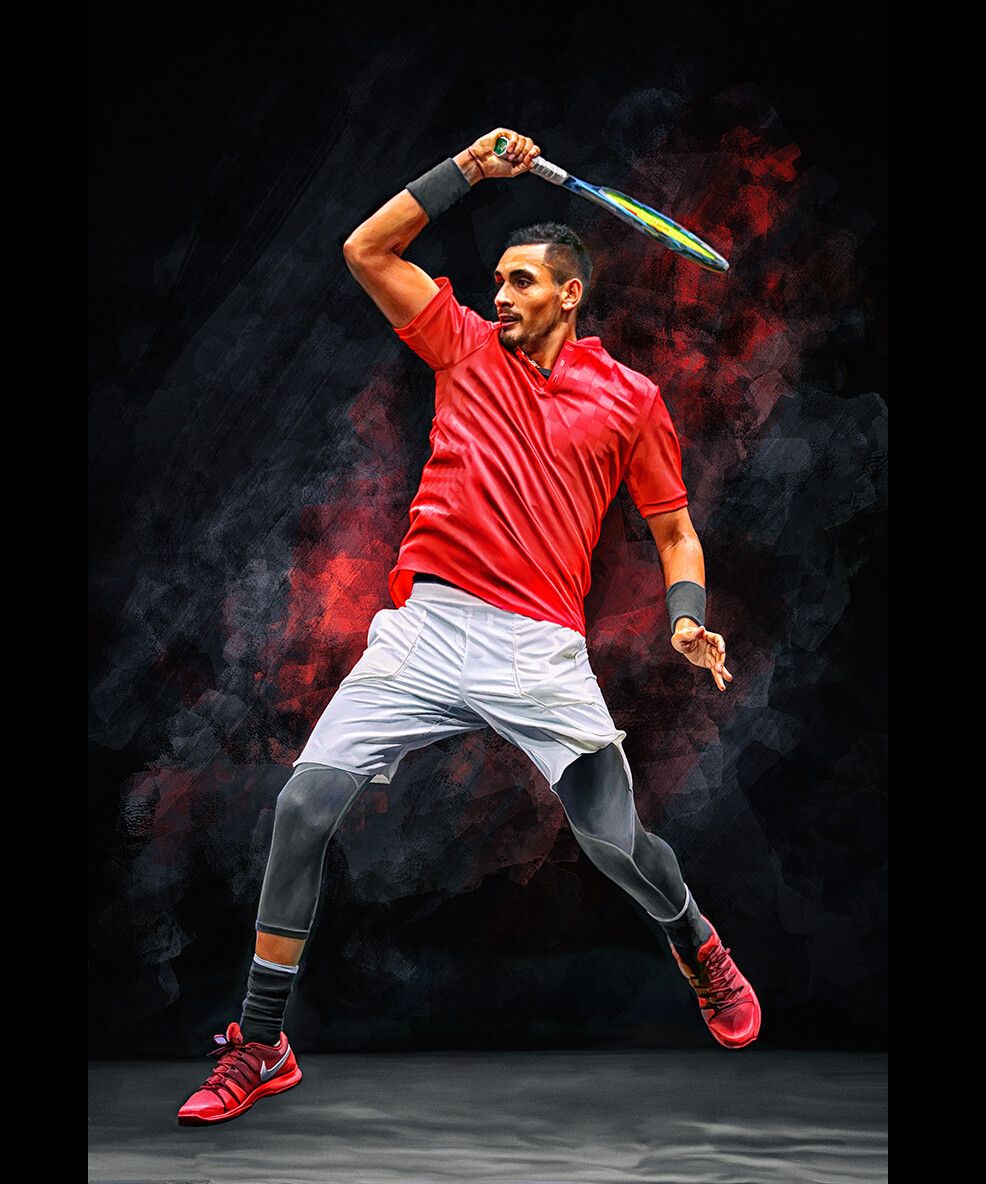 986x1184 Sam Brannan Kyrgios at Laver Cup 2017. Digital artwork print poster. Tennis fan art gift