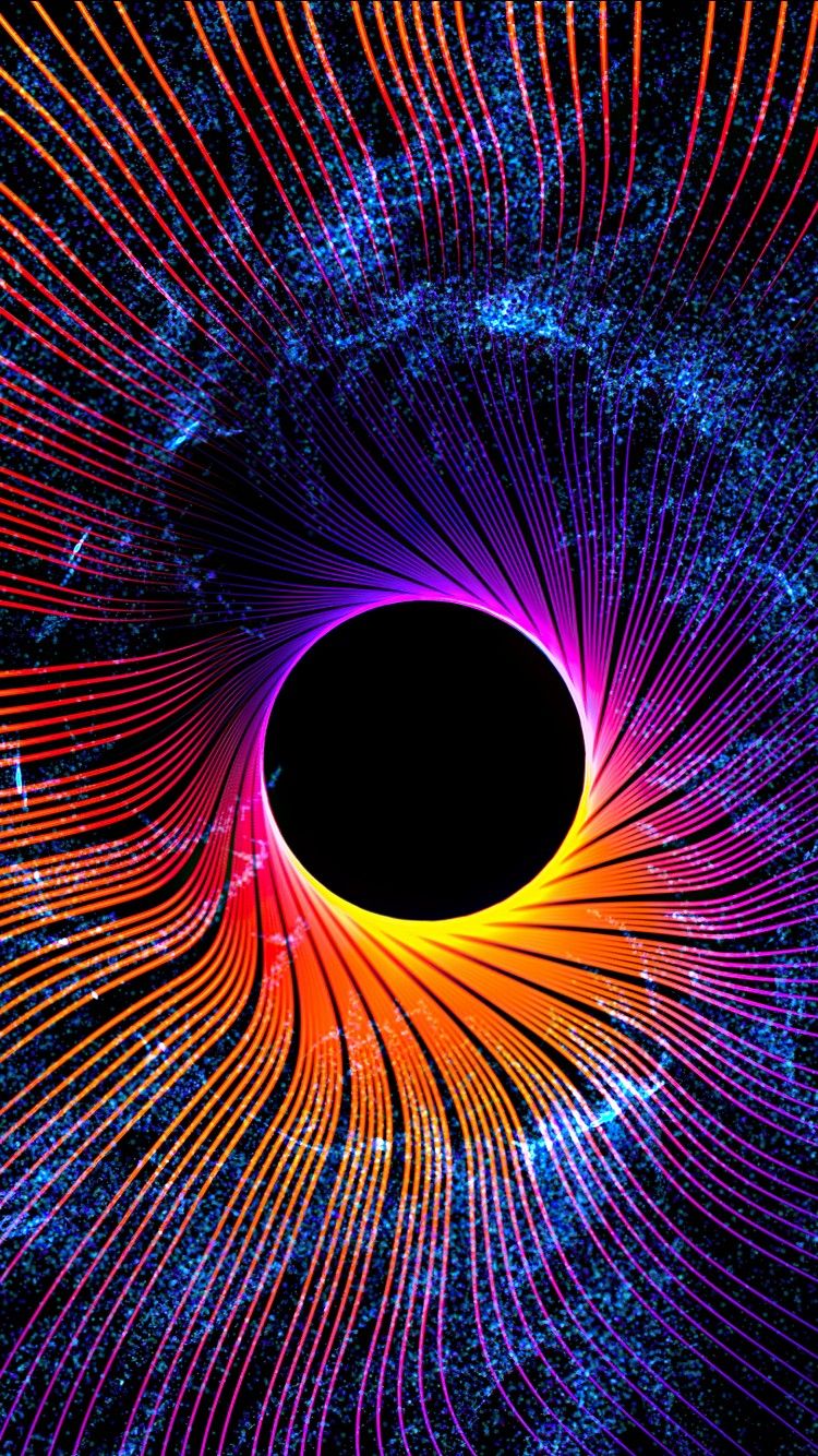 750x1334 Black Hole Colorful Glare Wavy Lines Abstraction 4K HD Abstract Wallpaper