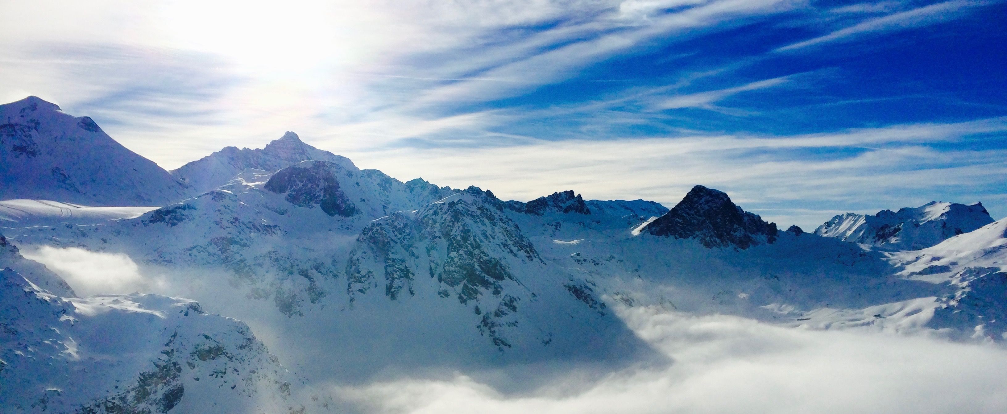 3264x1342 White Snow Covered Mountain Under Blue Sky · Free