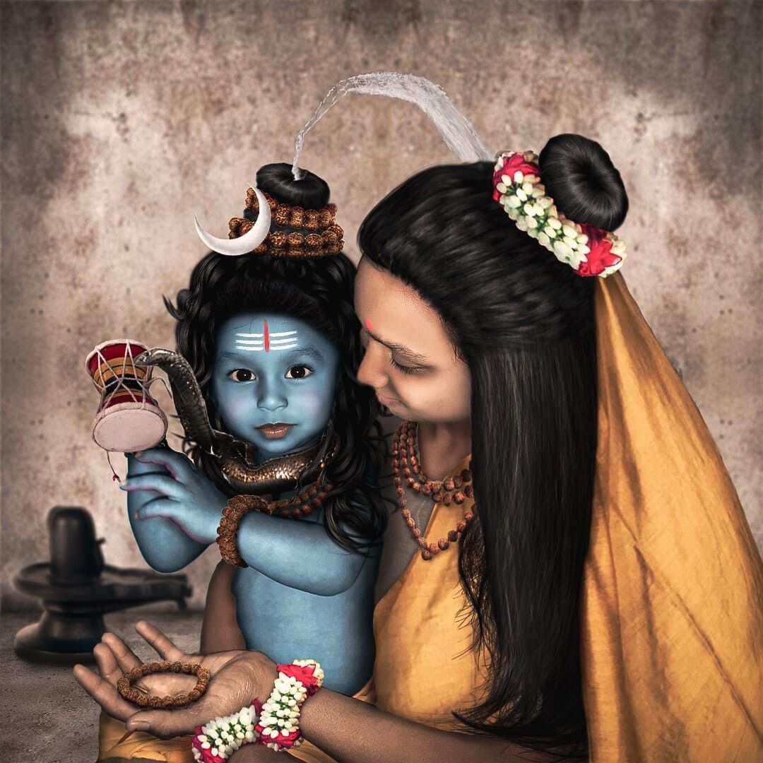 1080x1080 Baby Mahadev with Mata Anusuya