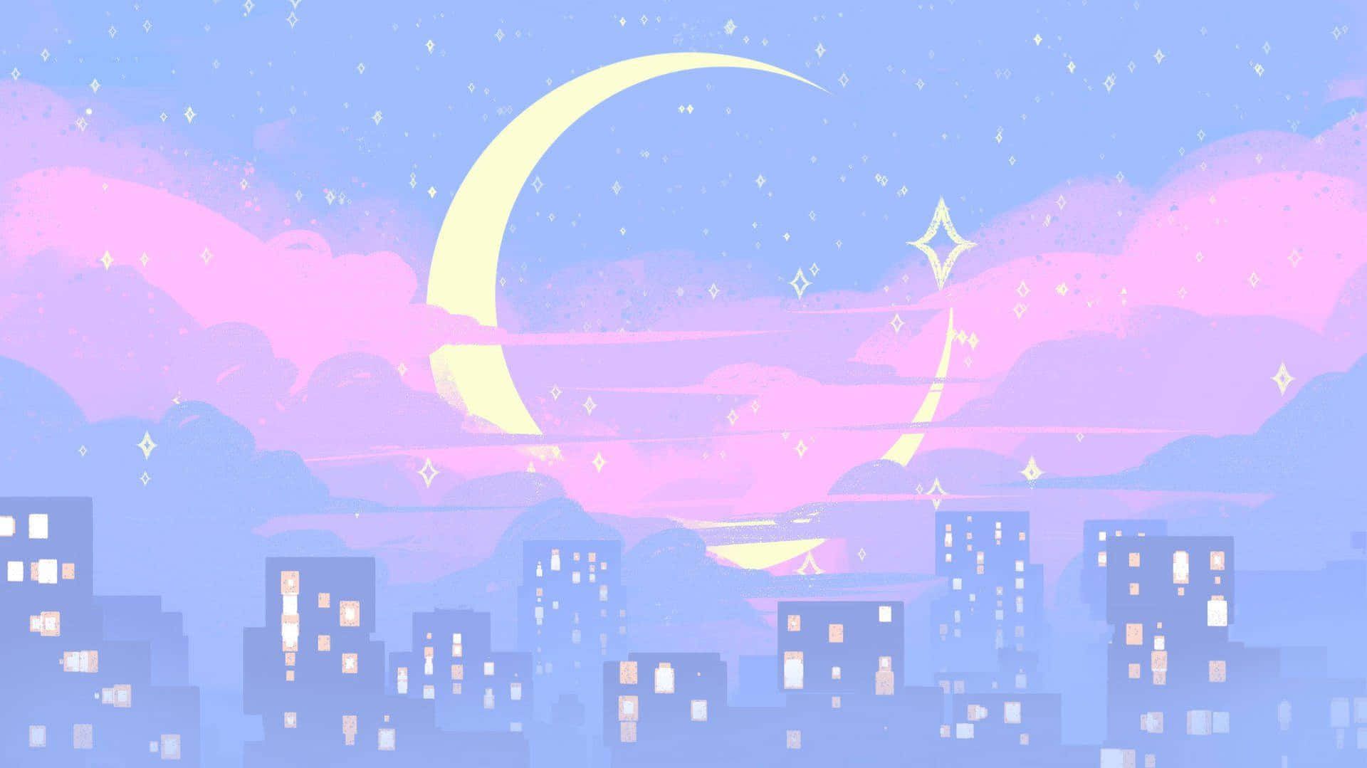 1920x1079 Download Stunning Night View lone pastel moon illuminates the night sky. Wallpaper