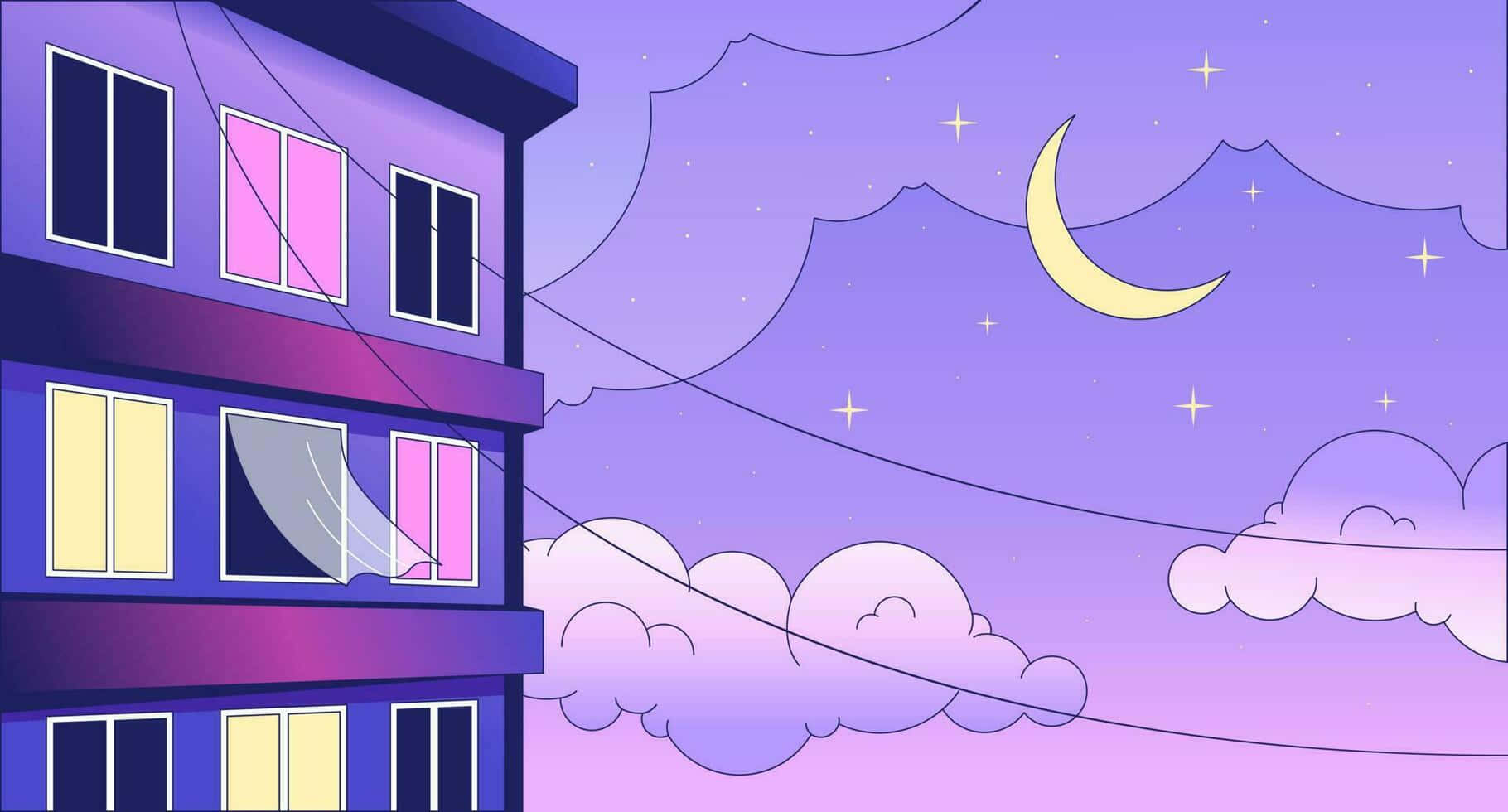1820x980 Download Pastel Night Sky Anime Aesthetic Wallpaper