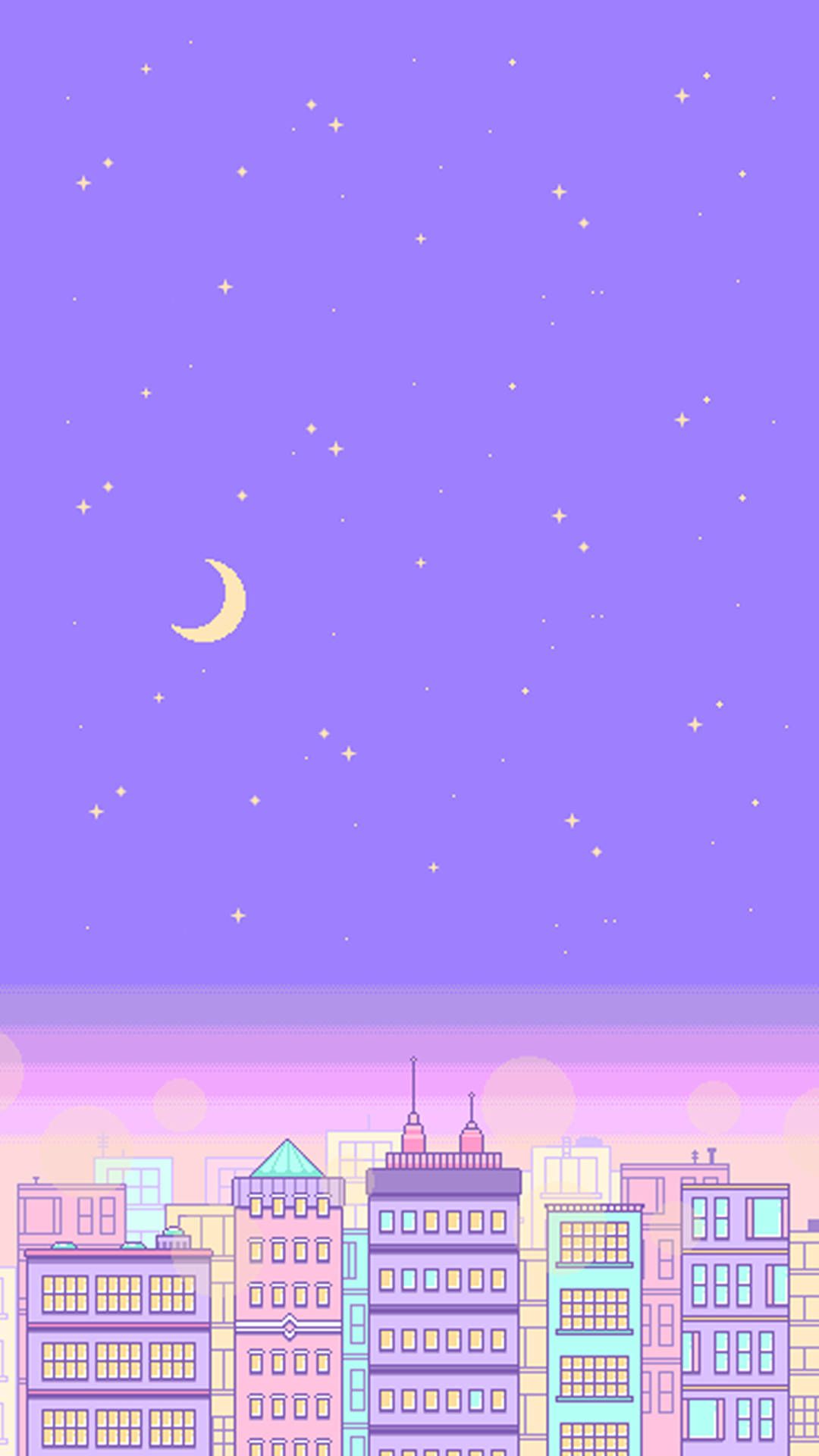 1080x1920 Download Pastel Aesthetic City Skyline At Night Wallpaper