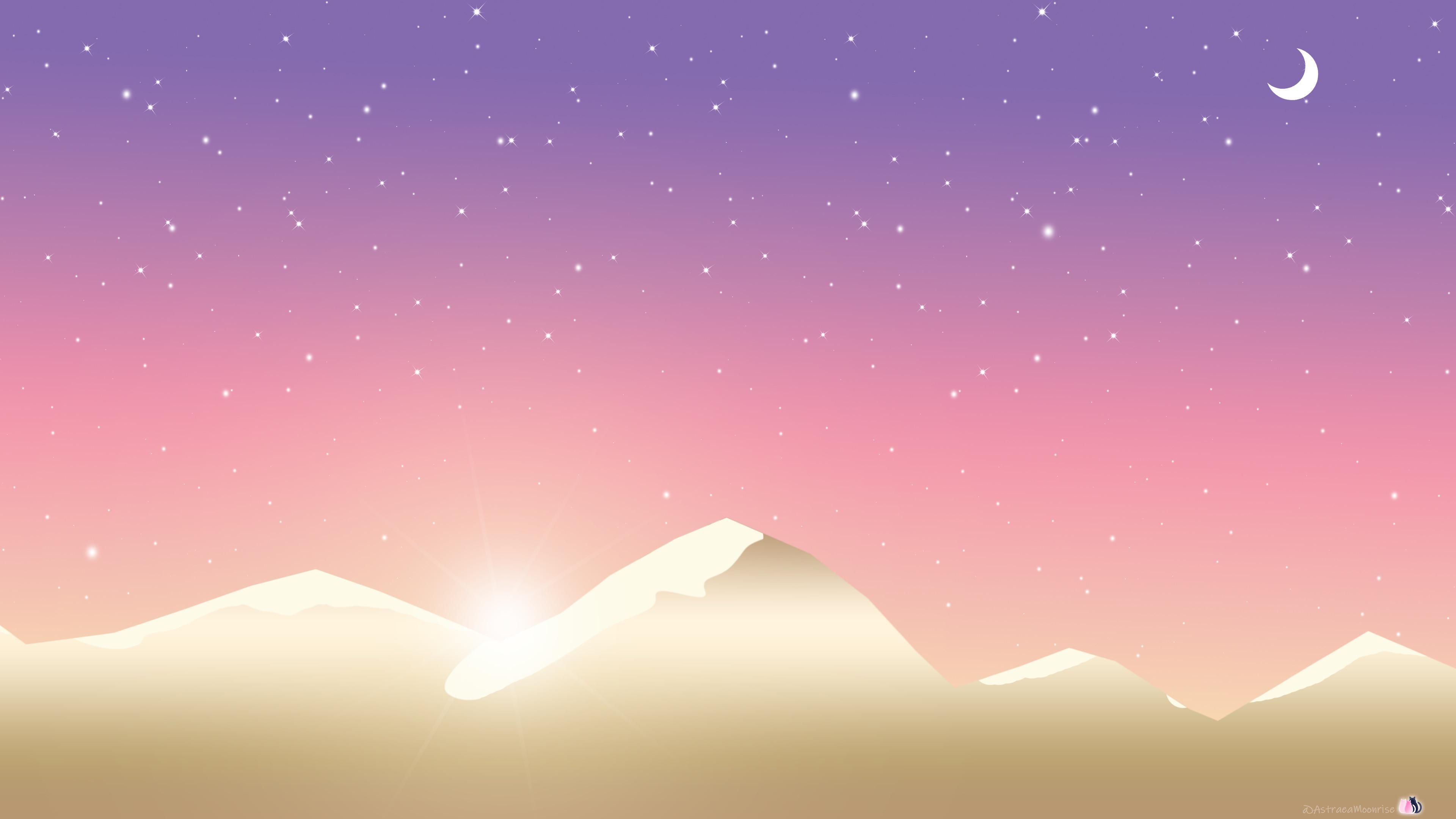3840x2160 cute pastel star filled sunset above golden mountains