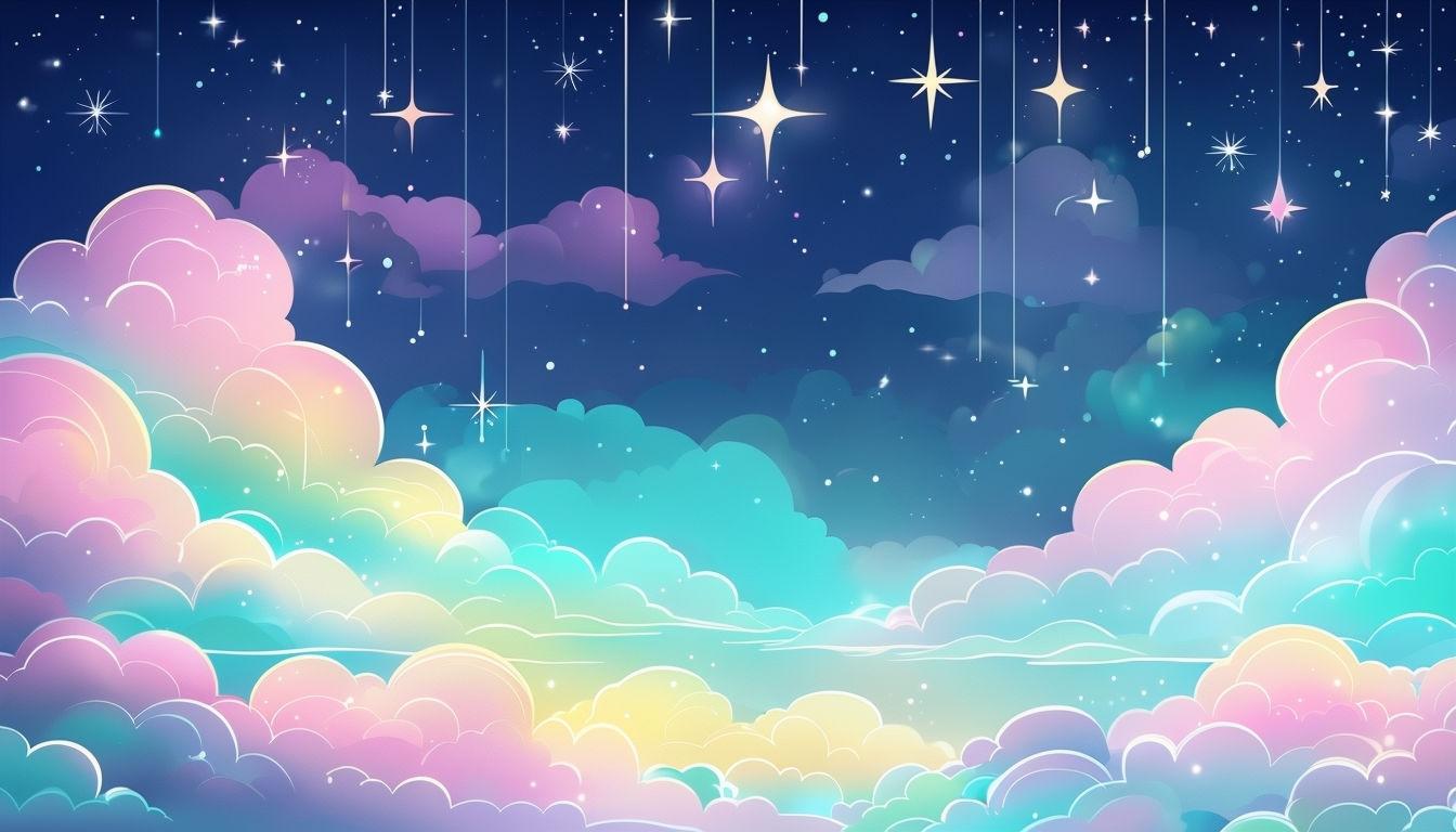 1344x768 Whimsical Pastel Clouds with Twinkling Stars Night Sky Background