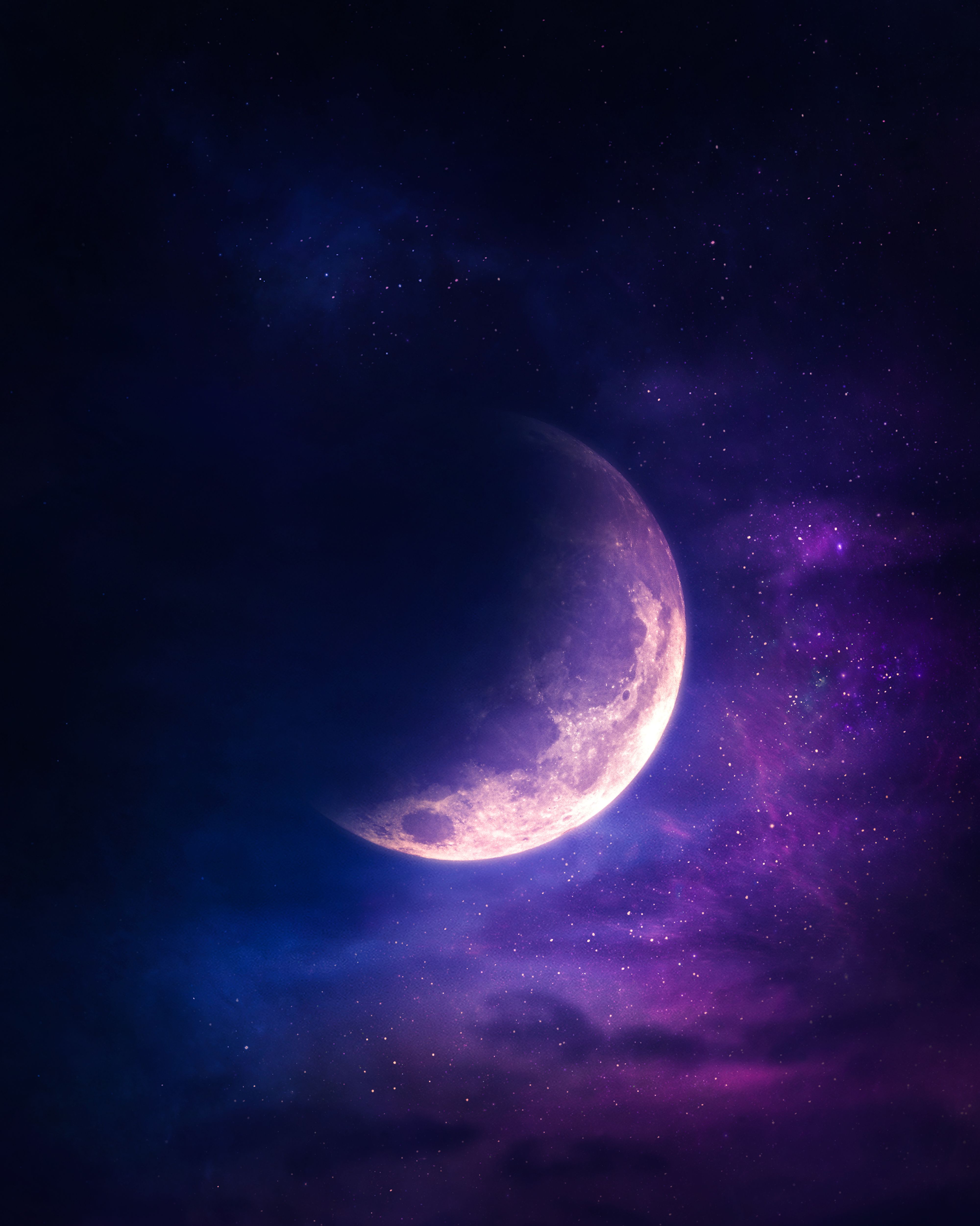 4000x5000 Aesthetic Wallpaper 4K, Moon, Stars, Purple sky, Surreal