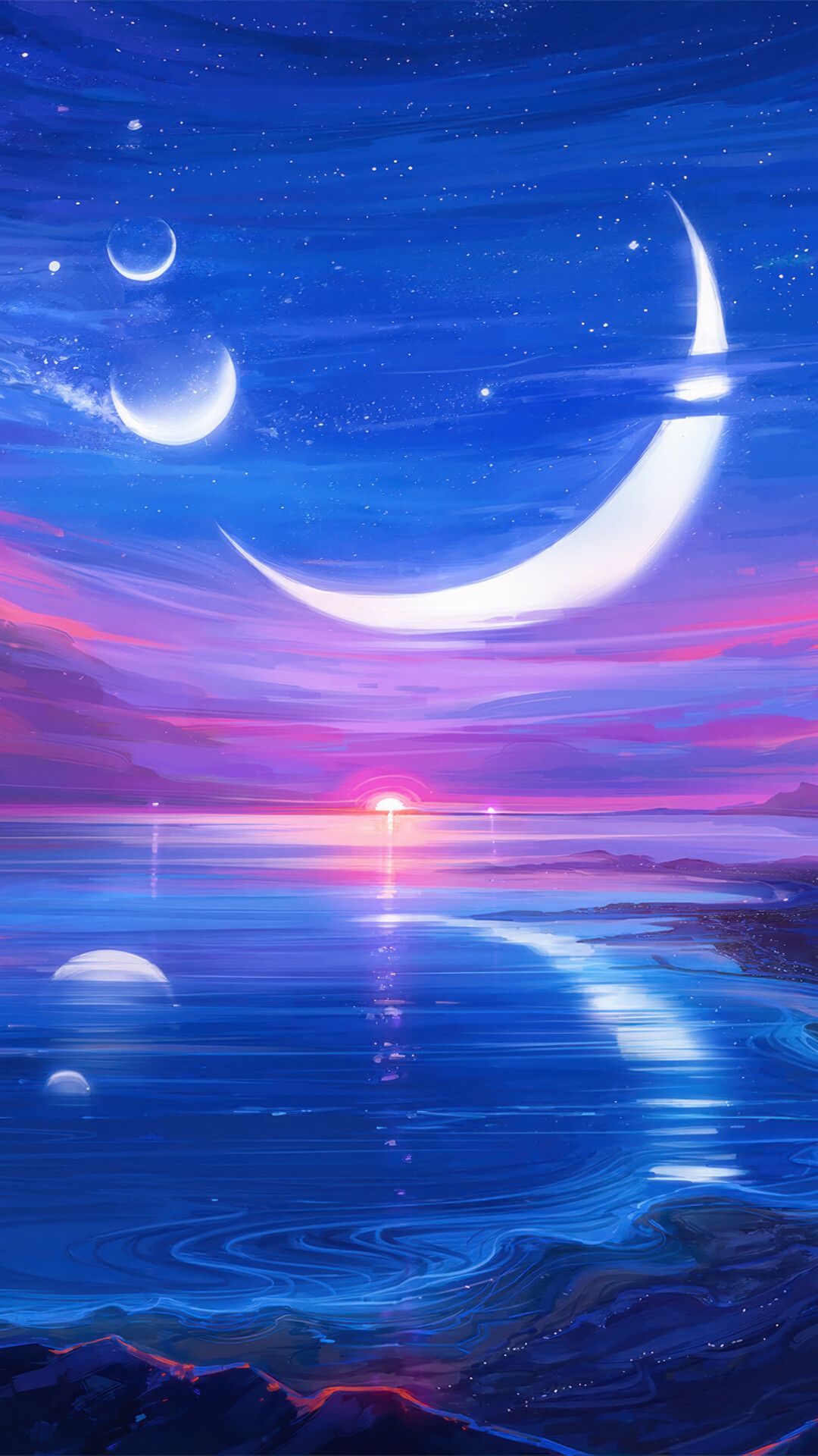 1080x1920 Night Sky Moon Art Wallpaper 4K HD PC b