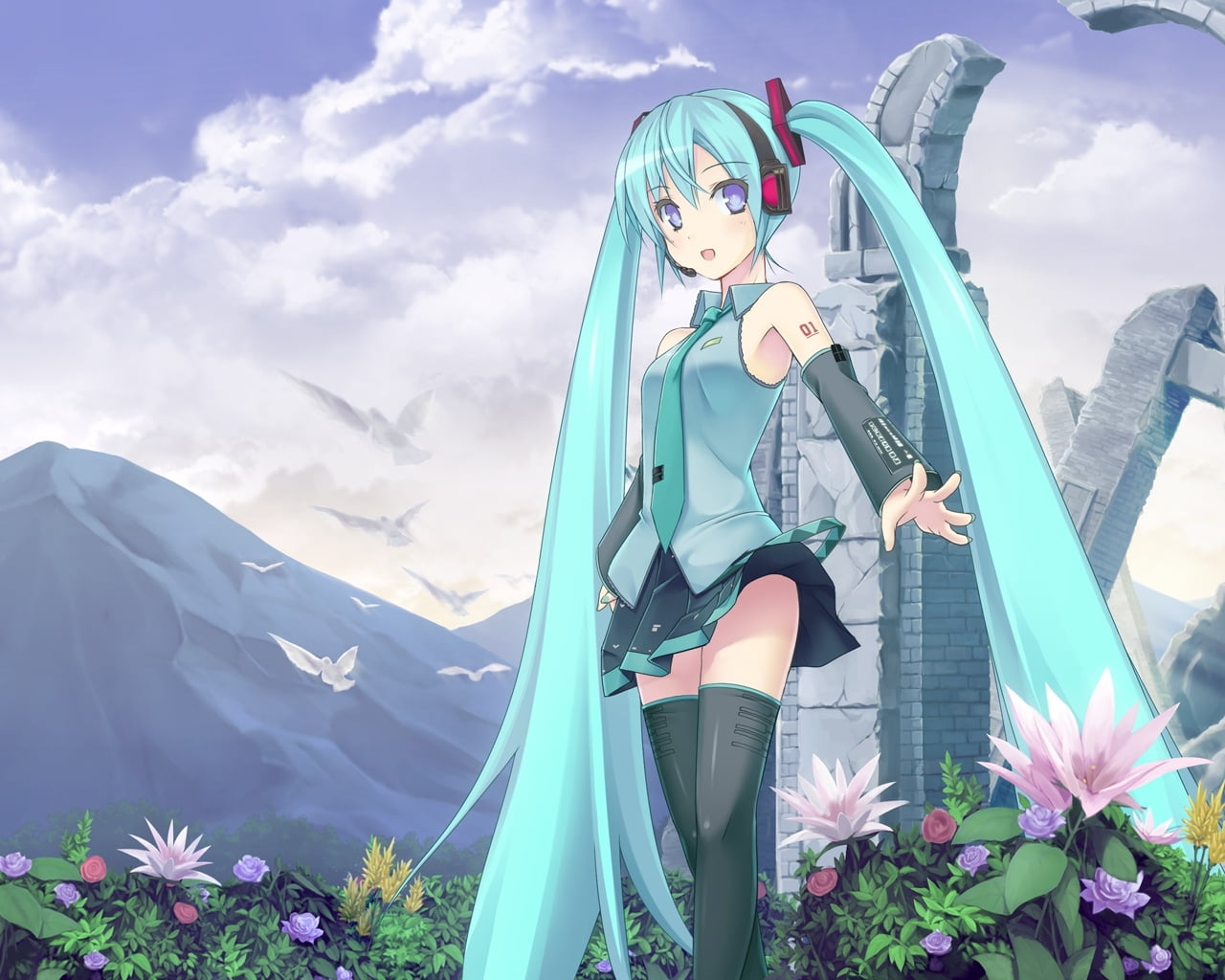 1280x1024 Photo of female anime character in teal hair HD wallpaper