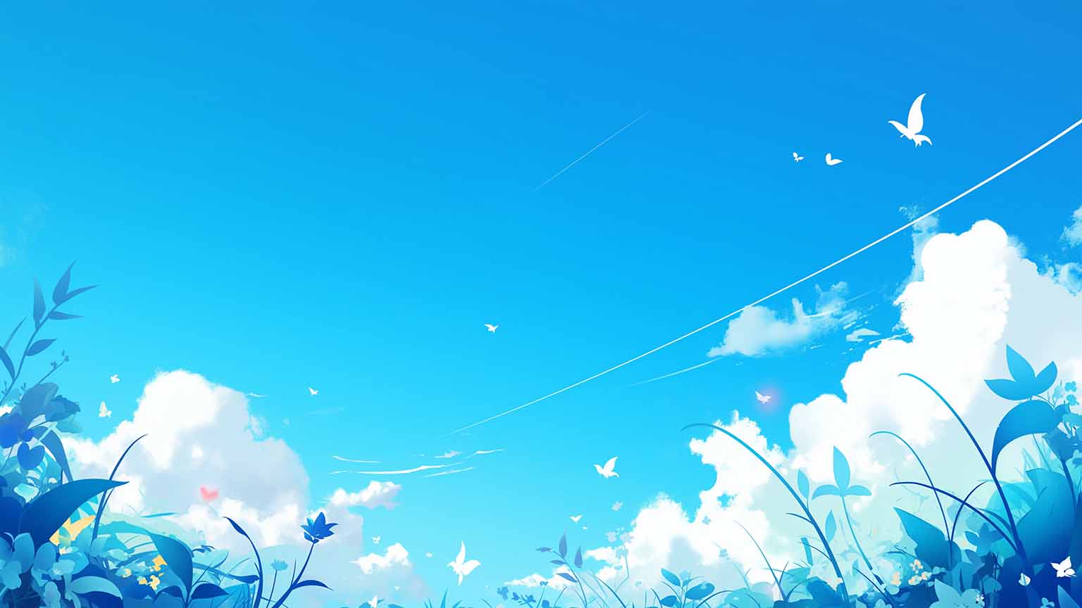 1536x864 Anime Nature Sky and Grass Desktop Wallpaper