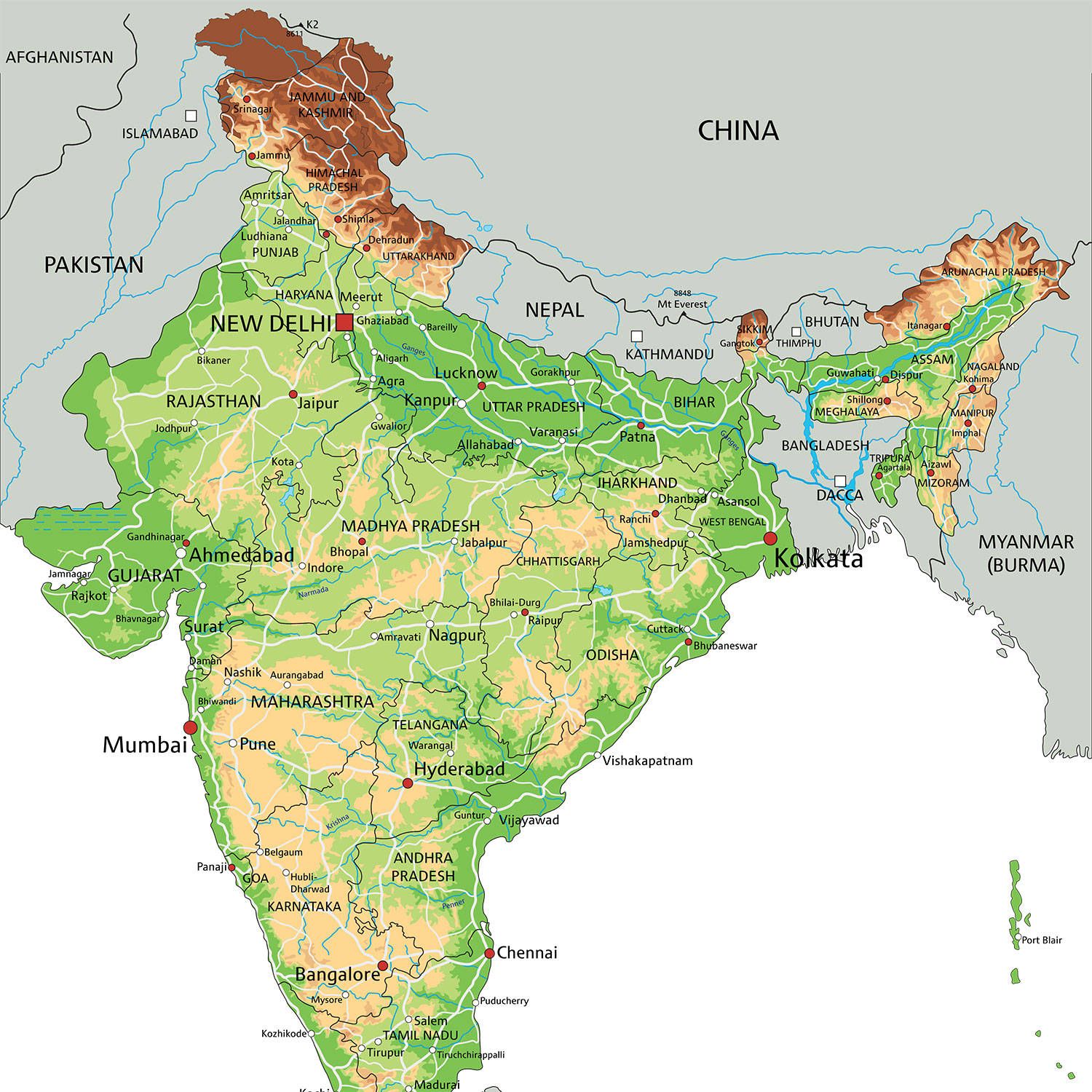 1500x1500 Download Detailed Map of India Wallpaper