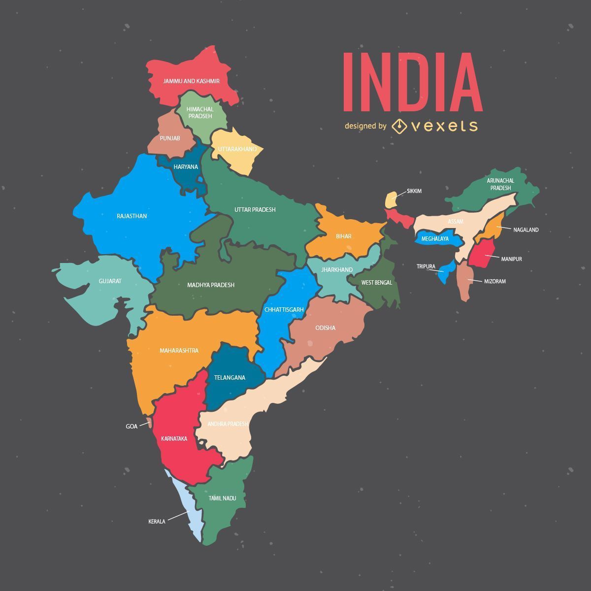1200x1200 India Map With States Vector Download