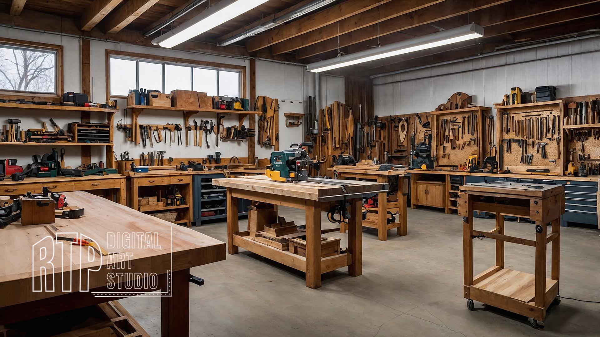1920x1080 Workshop Garage Virtual Background for Zoom Meetings, Hobbyist Woodworking Shop Backdrop for Online Consultations, Teams, Skype, Webex