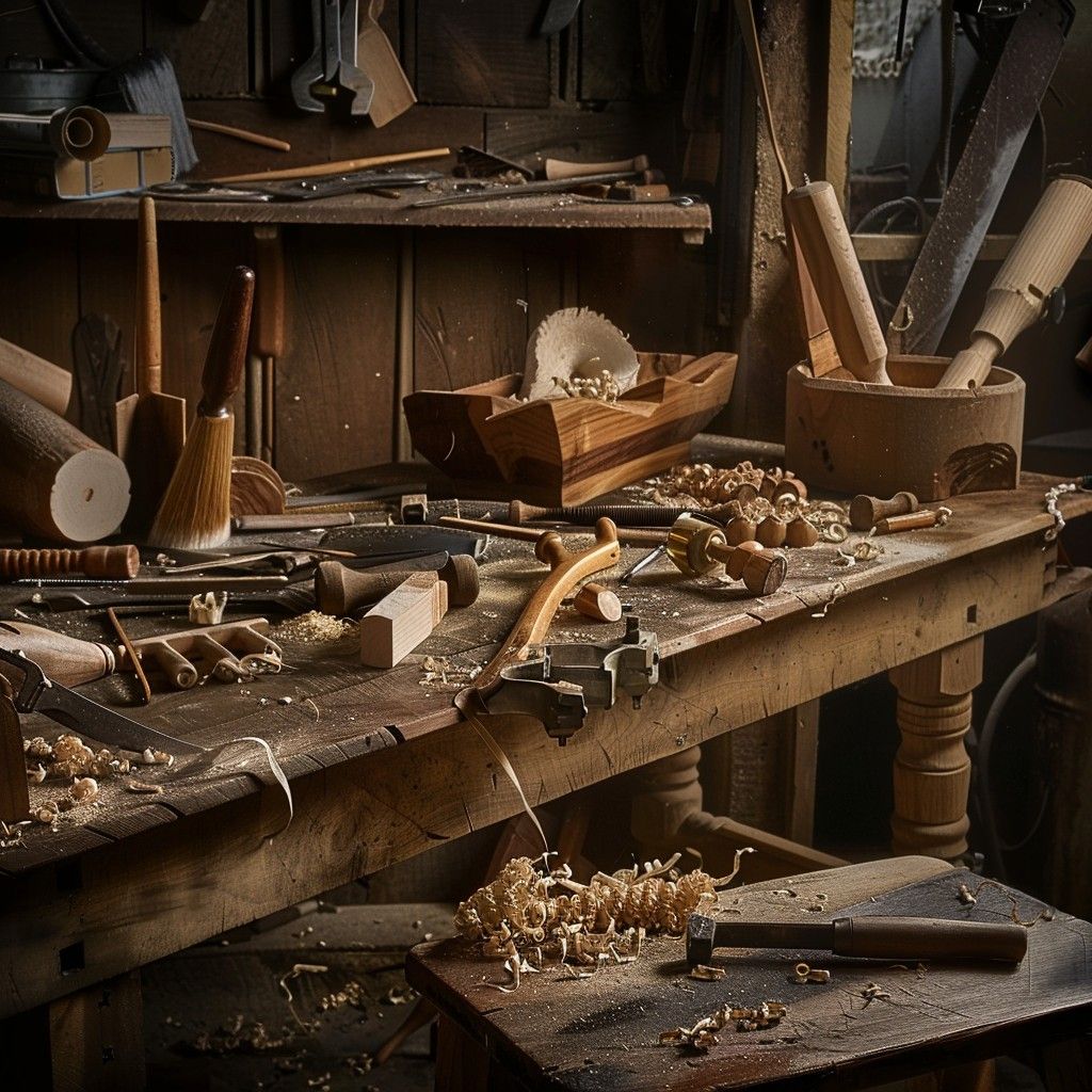 1024x1024 Free Carpenter's Tool Wall Image, Workbench, Tools