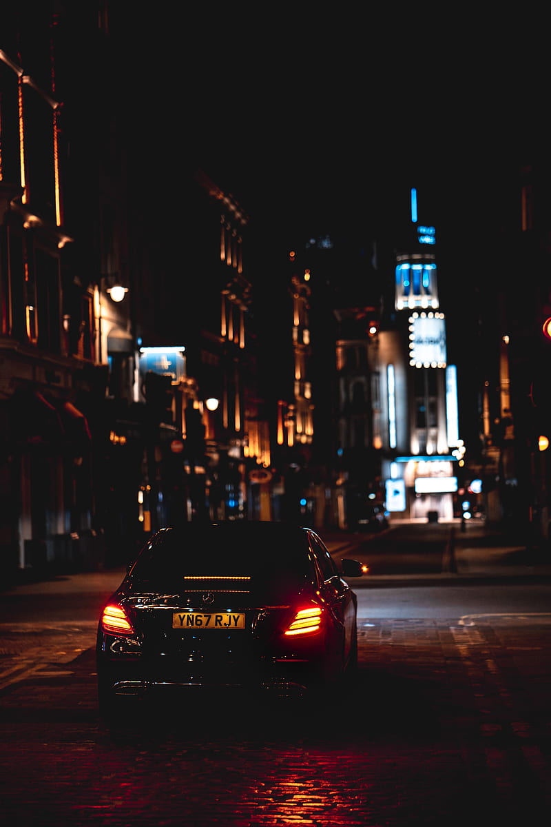 800x1200 Mercedes, car, black, road, city, night, HD phone wallpaper