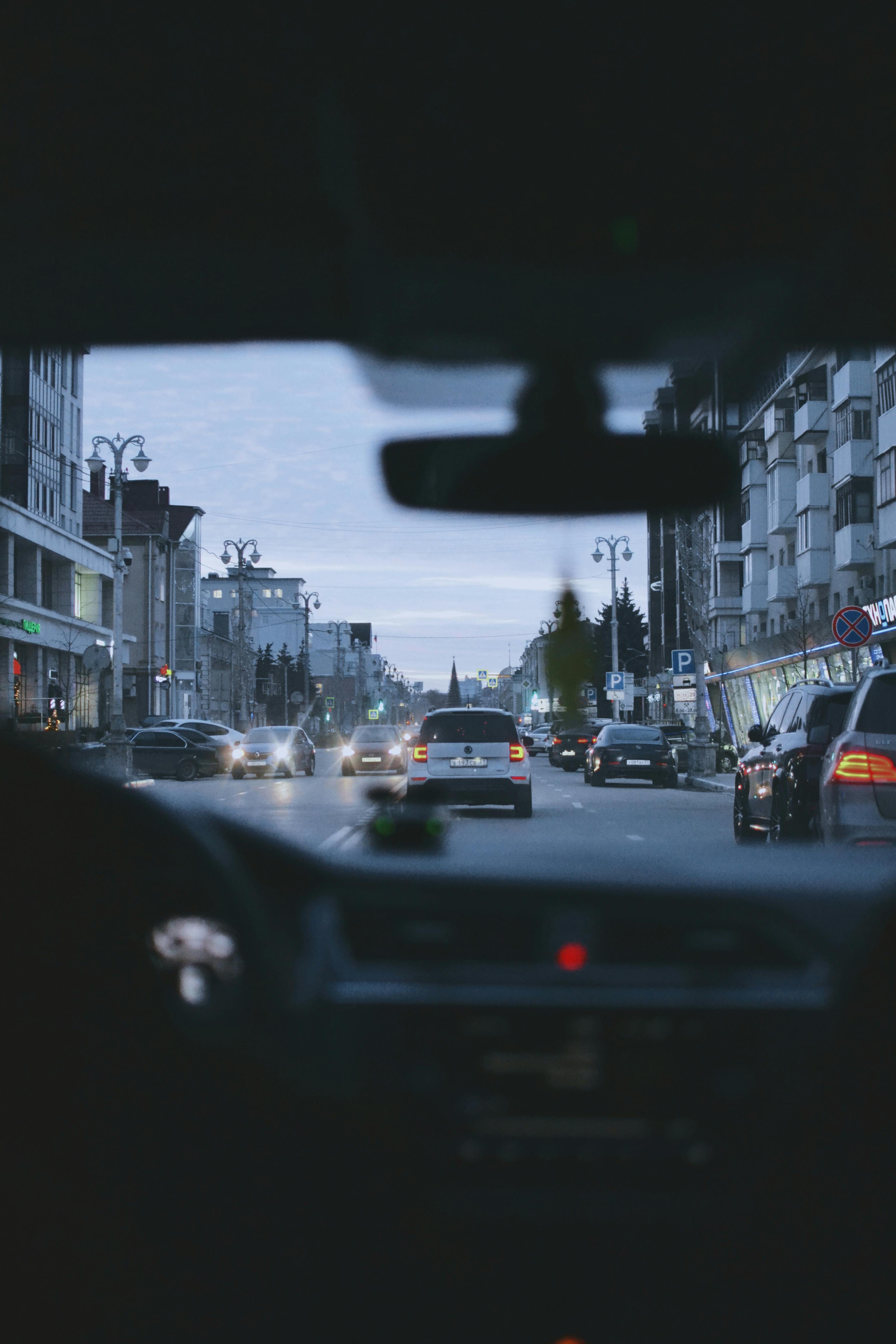 3072x4608 A View of a Road in a City from inside a Car · Free
