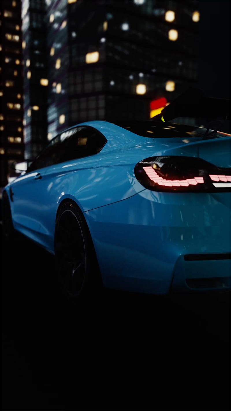 800x1422 Blue Car City W, carros, lights, vehicles, HD phone wallpaper