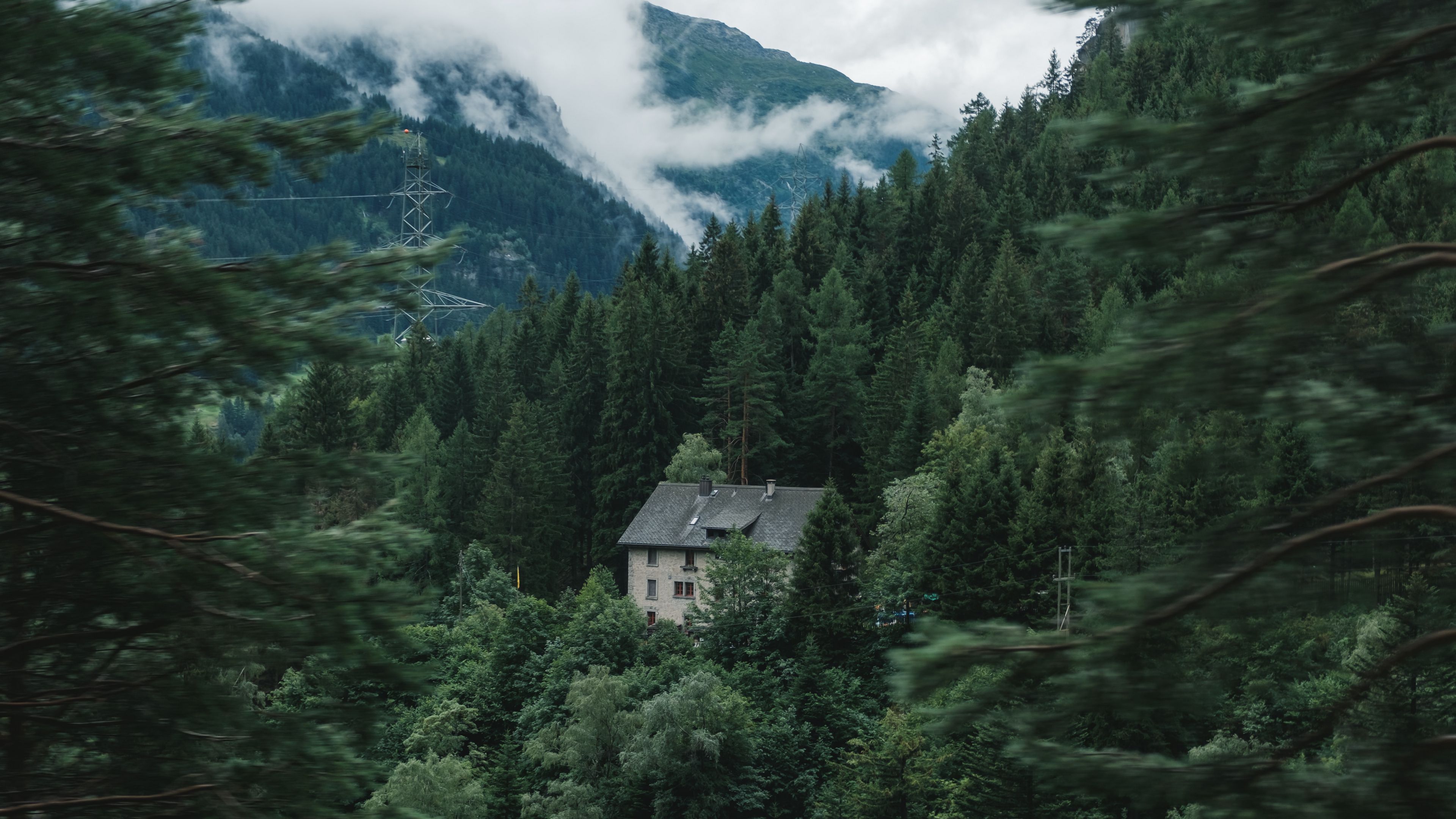 3840x2160 Download wallpaper 3840x2160 house, forest, mountains, trees, nature 4k uhd 16:9 HD background