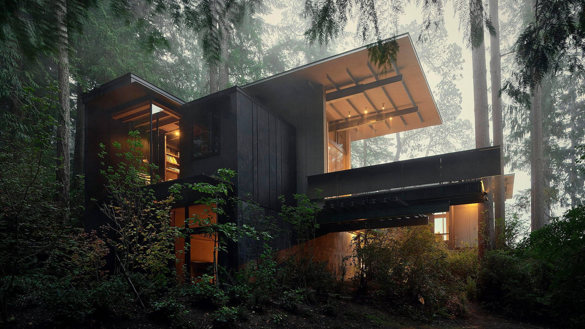 1920x1080 Download Modern House in Forest Wallpaper