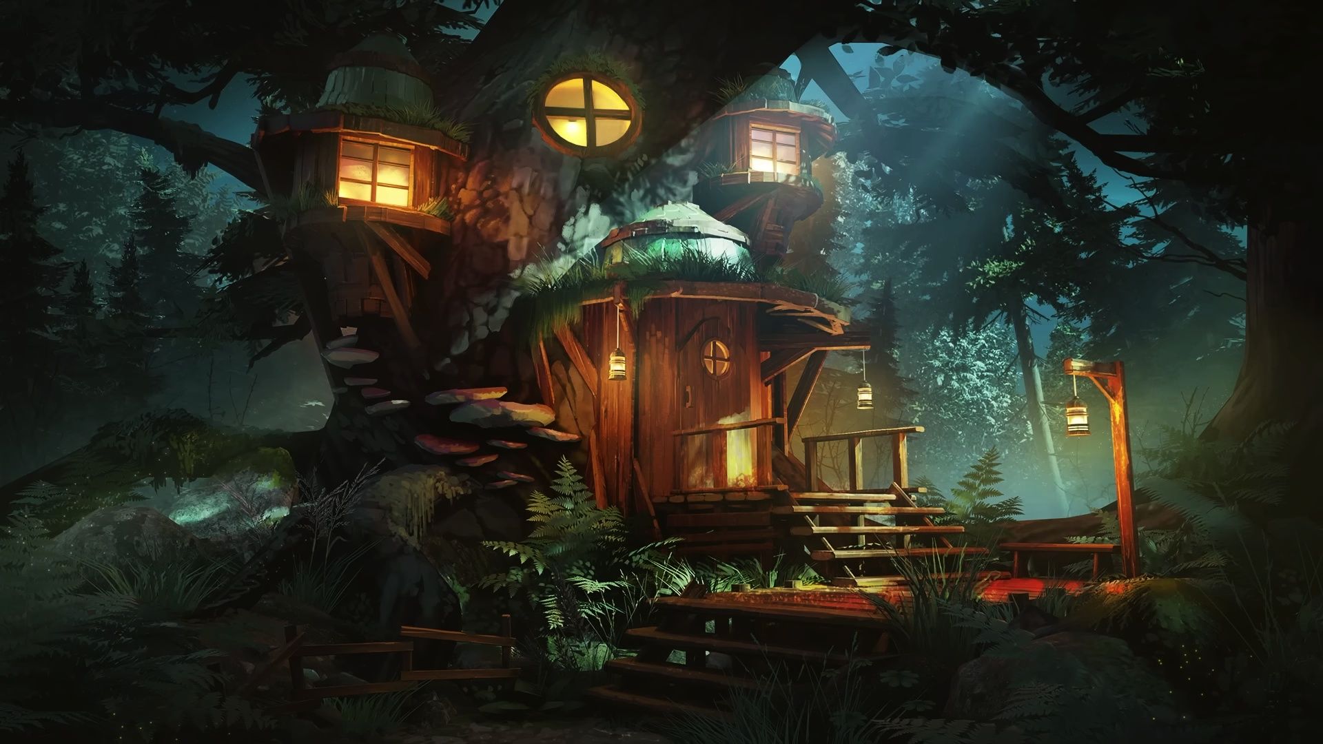 1920x1080 Wallpaper lights, house, woods for mobile and desktop, section природа, resolution 1920x1080