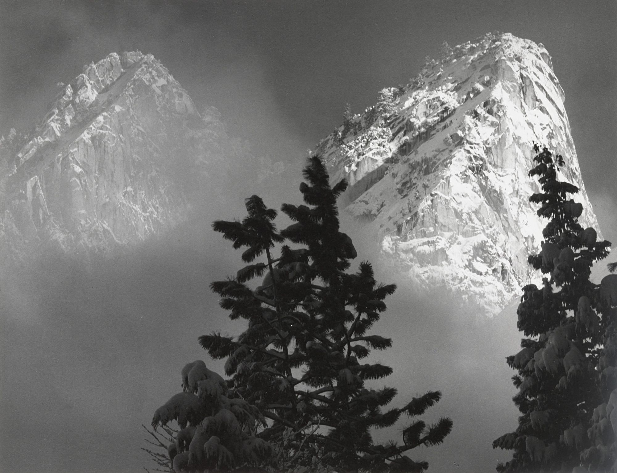 2000x1534 Ansel Adams. Eagle Peak and Middle Brother, Winter, Yosemite Valley, California. c. 1968