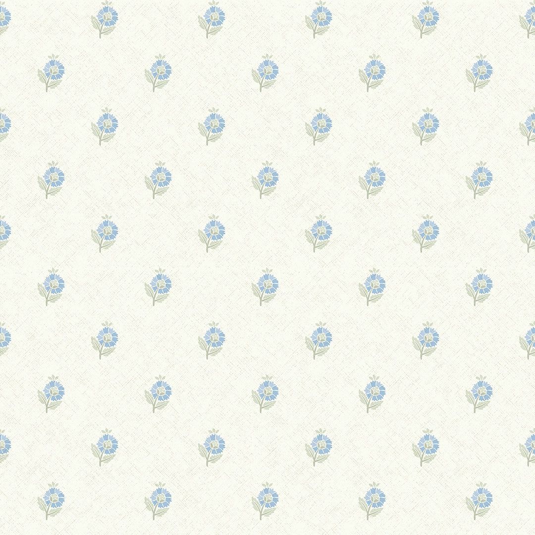 1080x1080 Ditsy Posy Wallpaper in Blue and Sage on Cream