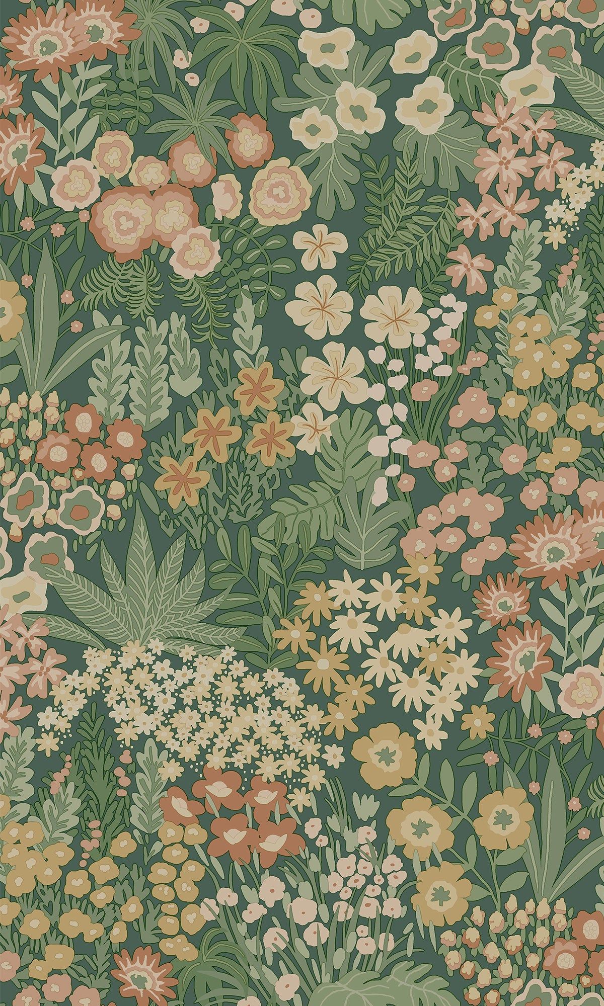 1200x2000 Emerald Green Bloomfield Ditsy Floral Wallpaper R9644