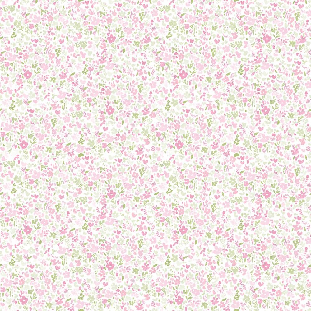 1000x1000 Mini Mod Floral Pink Green White Matte Finish Non Woven Non Pasted Wallpaper Roll G56669 Home Depot