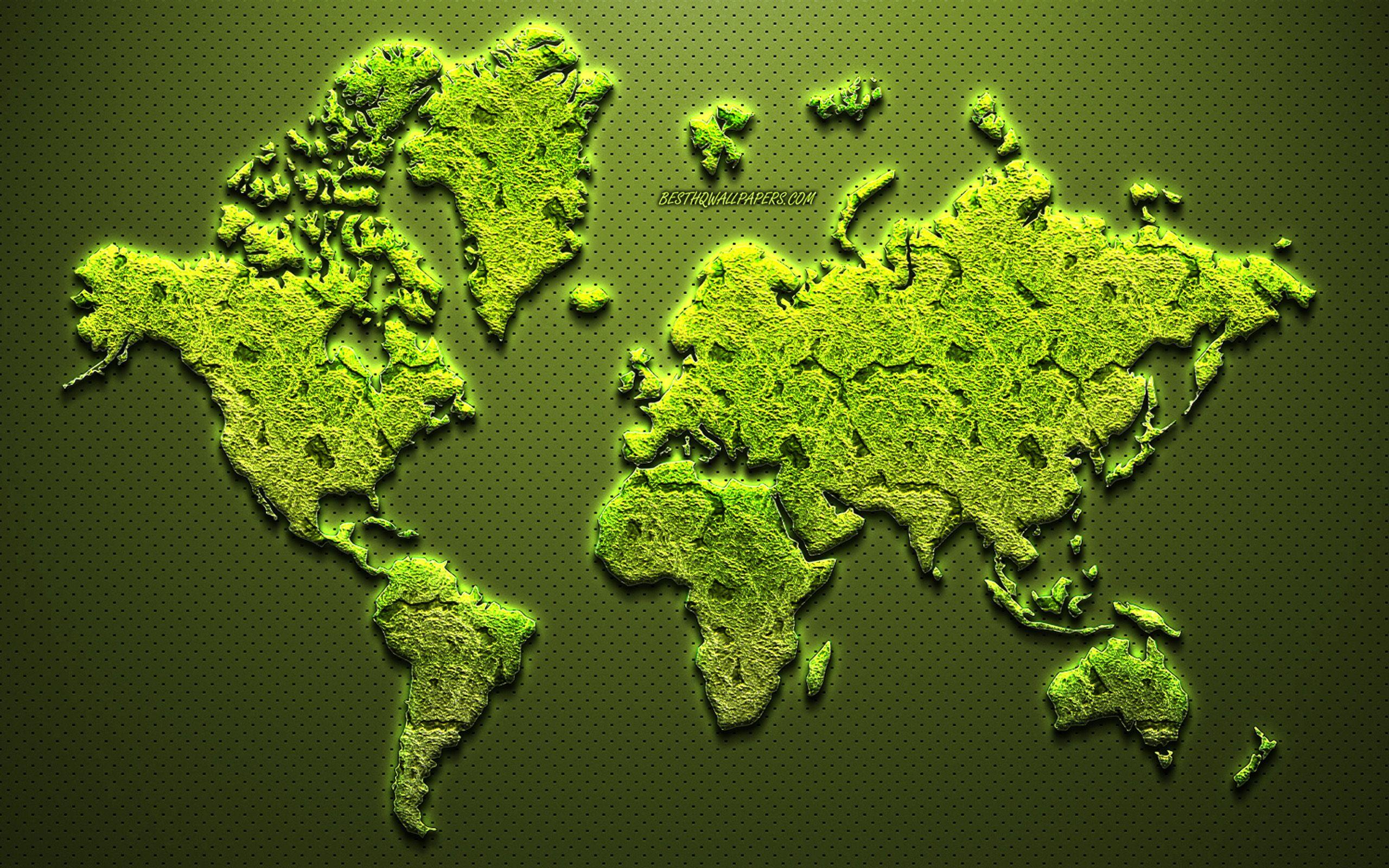 2560x1600 Download wallpaper Green creative world map, ecology concepts