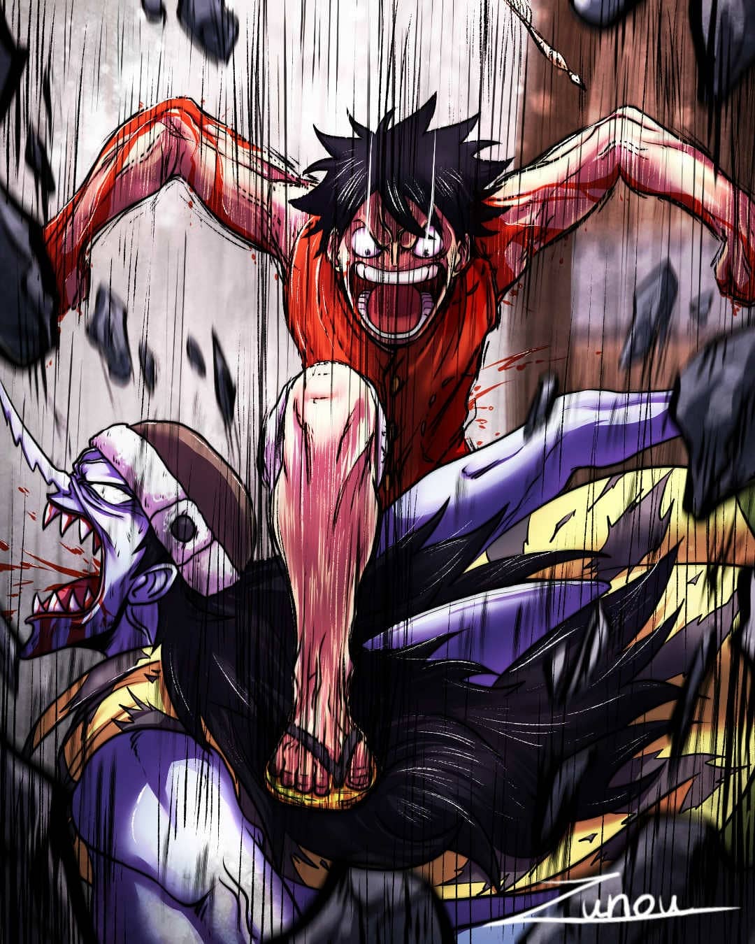 1080x1350 OC I'll destroy every place that she doesn't want to be kept in! Luffy defeats Arlong (IG @zunou.art)