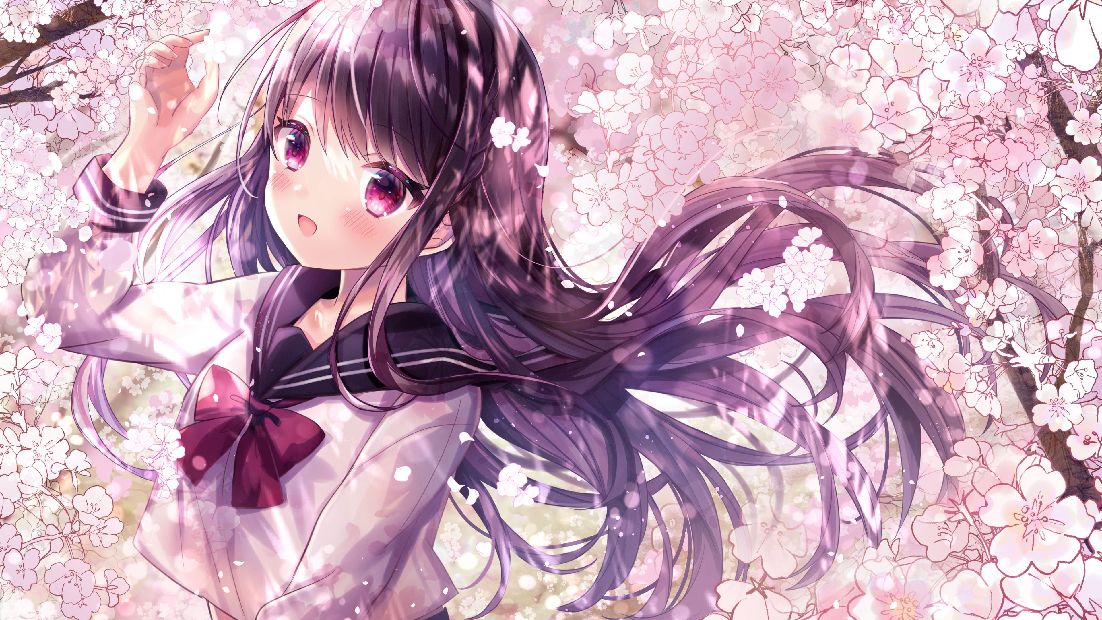 3840x2160 Anime girl Wallpaper 4K, Girly, Pink aesthetic