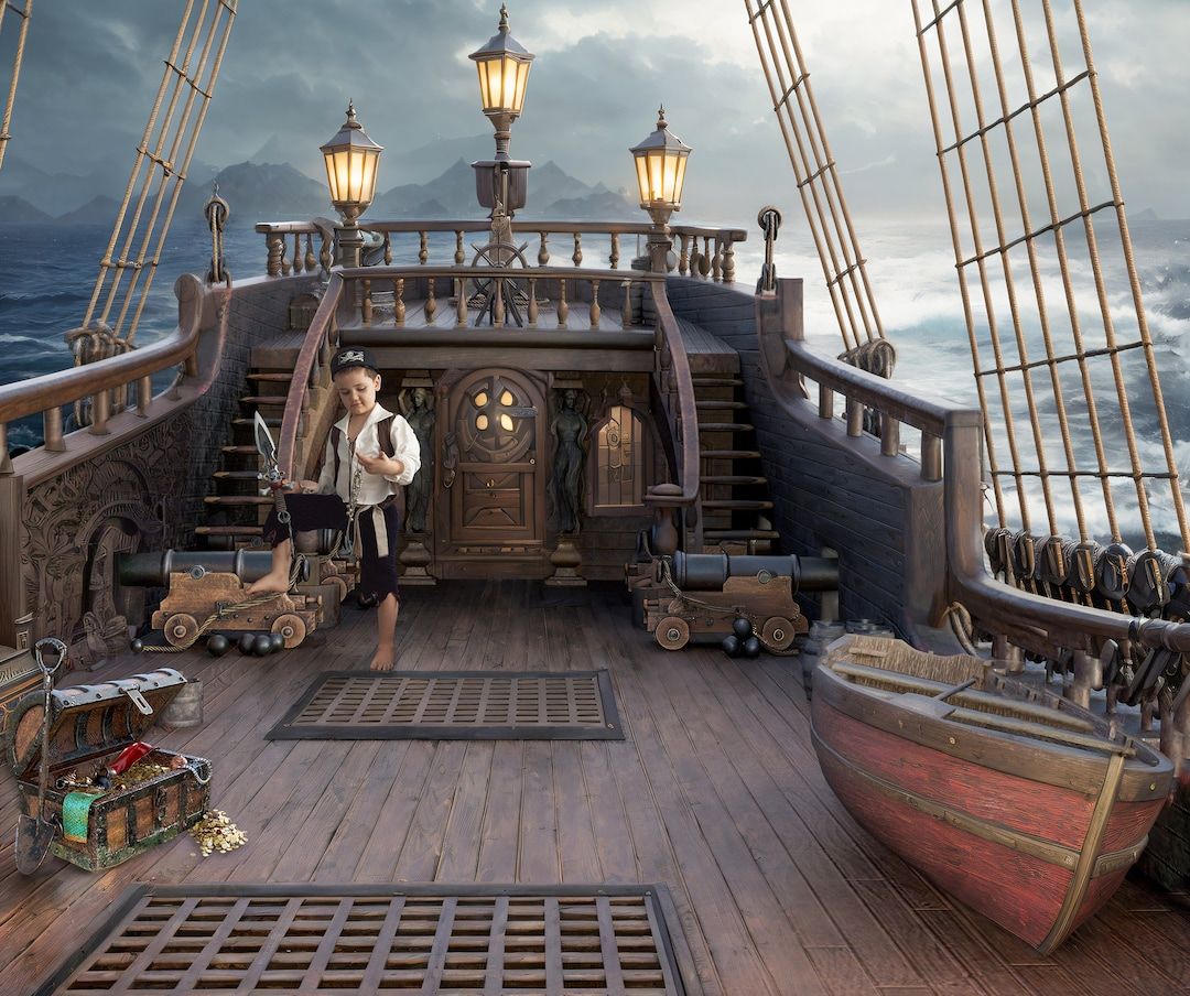 1080x904 Pirates Ship Background, Pirate Deck Backdrop for Studio Photographers and Composites, Scrapbookers, Printable Download