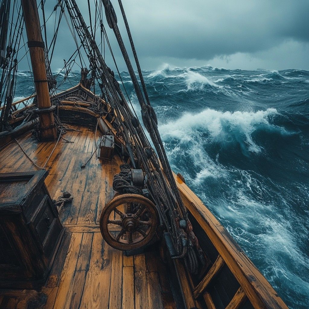 1024x1024 Free Stormy Ship Deck Image, Ship, Ocean