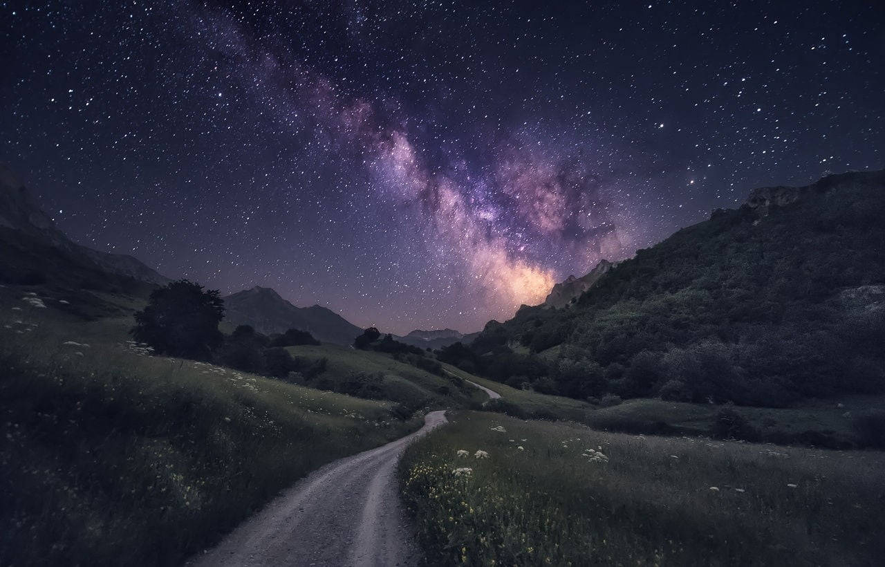 1280x820 Download Milky Way Galaxy Narrow Road Wallpaper