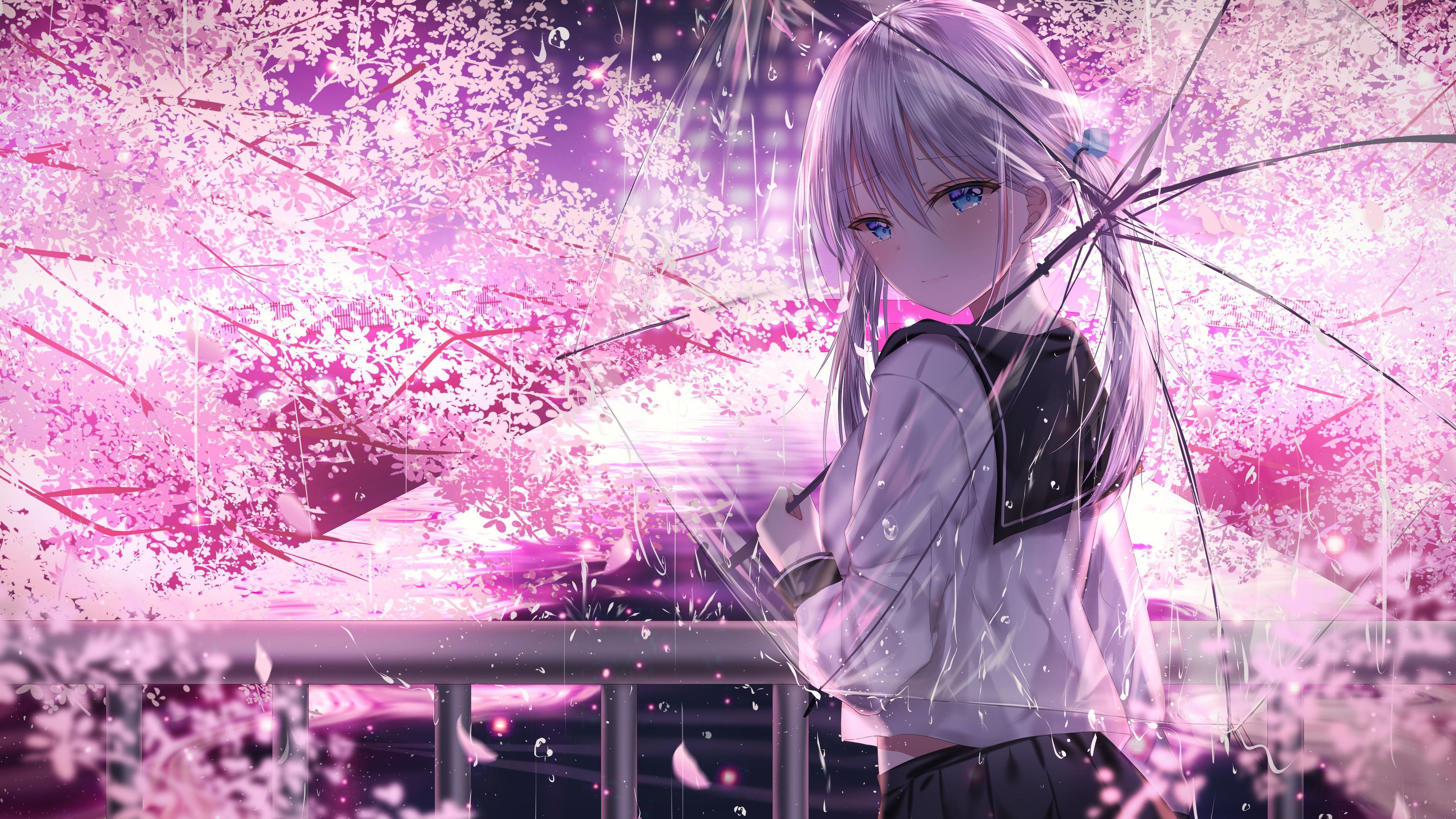 3840x2160 Pink And White Anime Wallpaper
