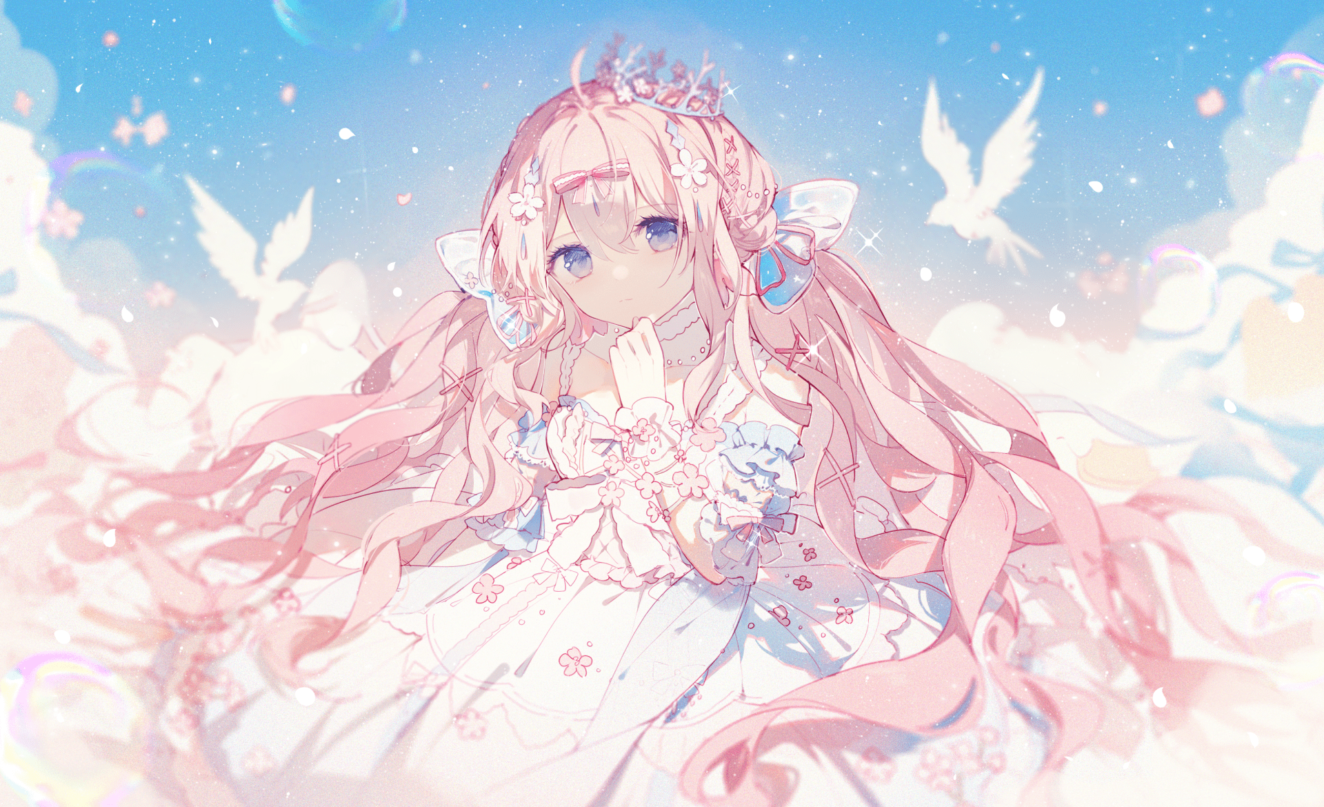 1920x1170 2K Quad HD: Pastel Pink Long Haired Anime Girl Wallpaperx1950