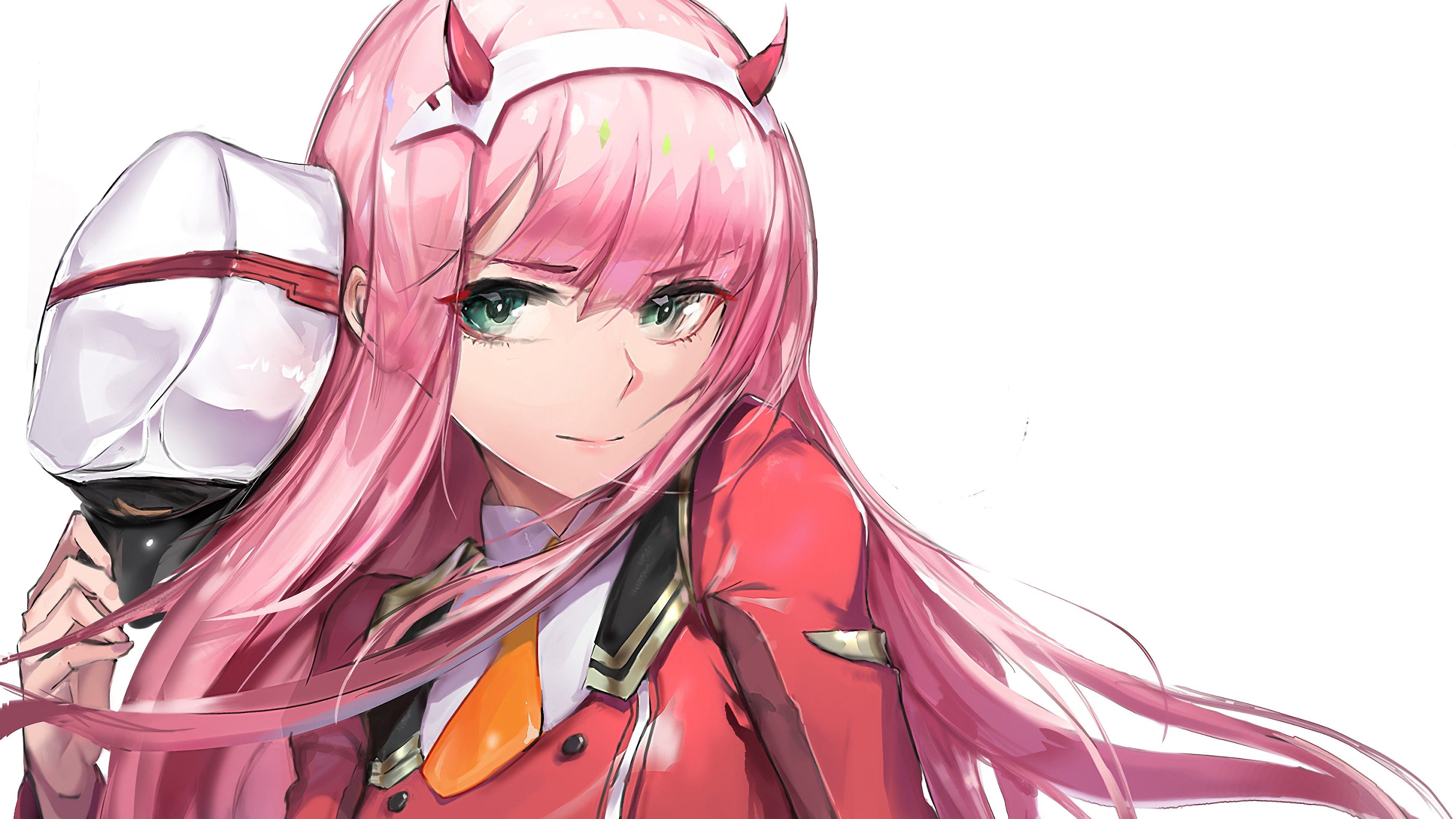 3840x2160 darling in the franxx pink hair zero two with white background 4k HD anime Wallpaper