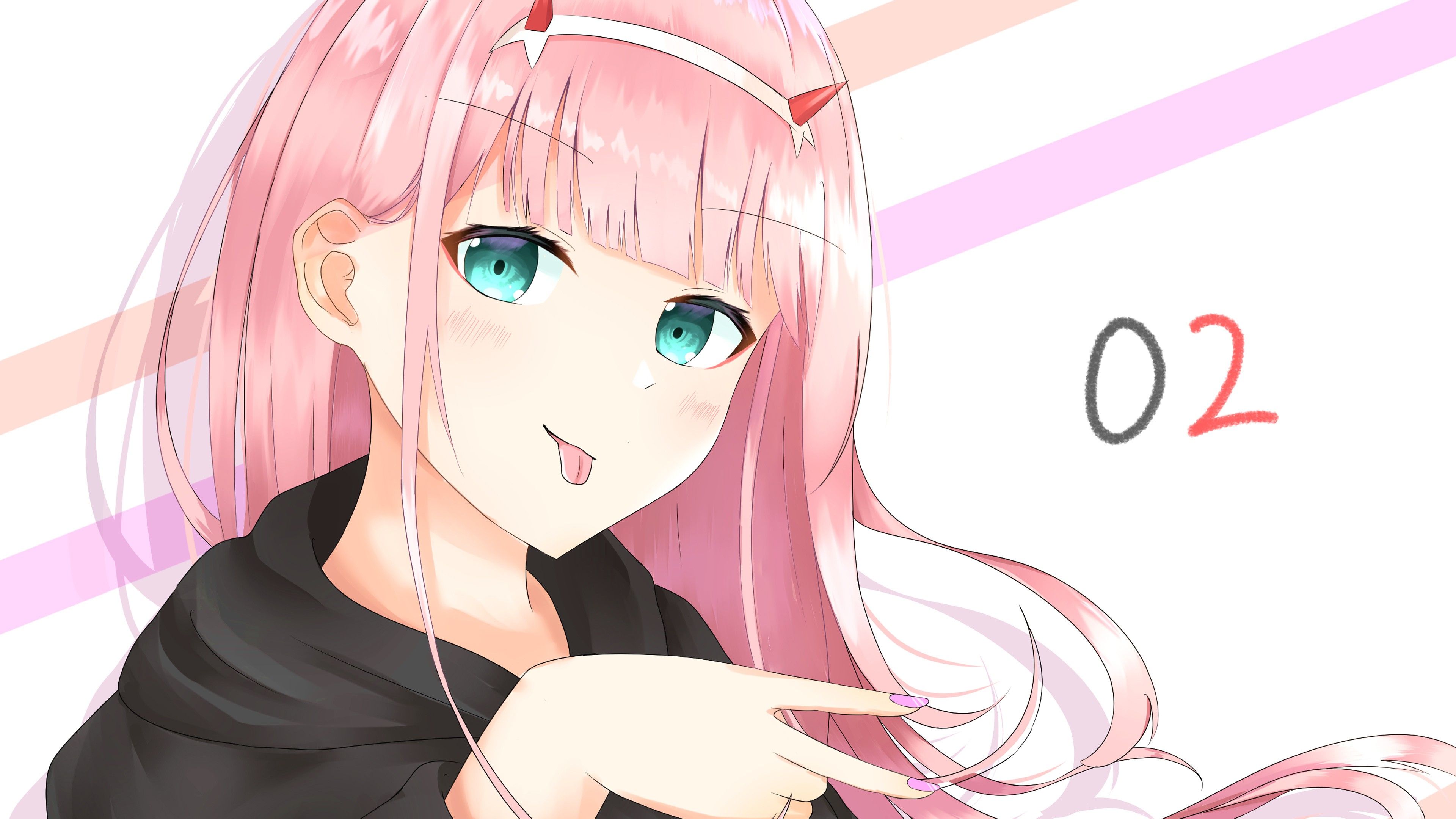 3840x2160 darling in the franxx zero two with background of white and pink and brown lines 4k HD anime Wallpaper