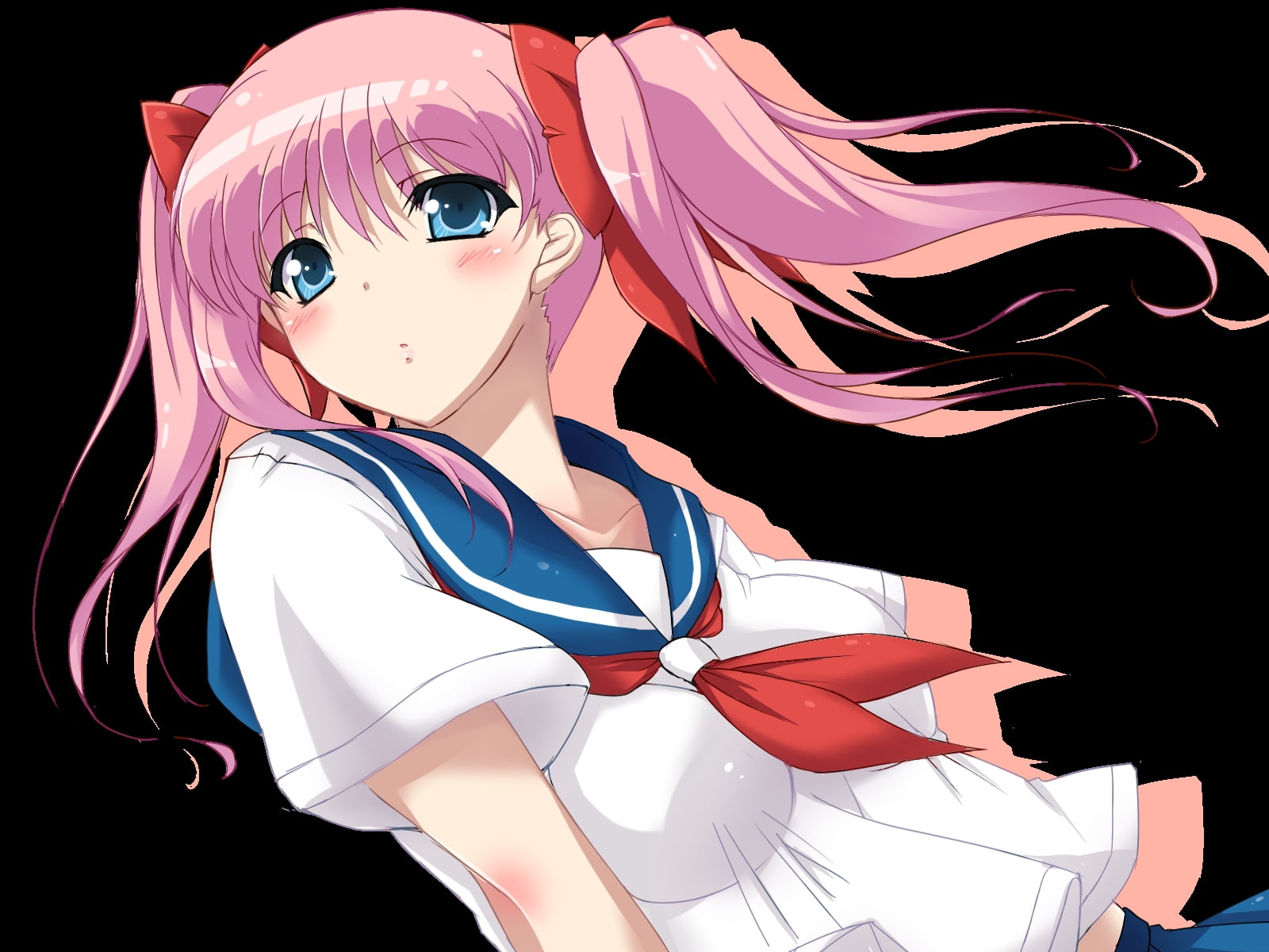 1600x1200 Pink haired female anime character in white and blue school uniform HD wallpaper