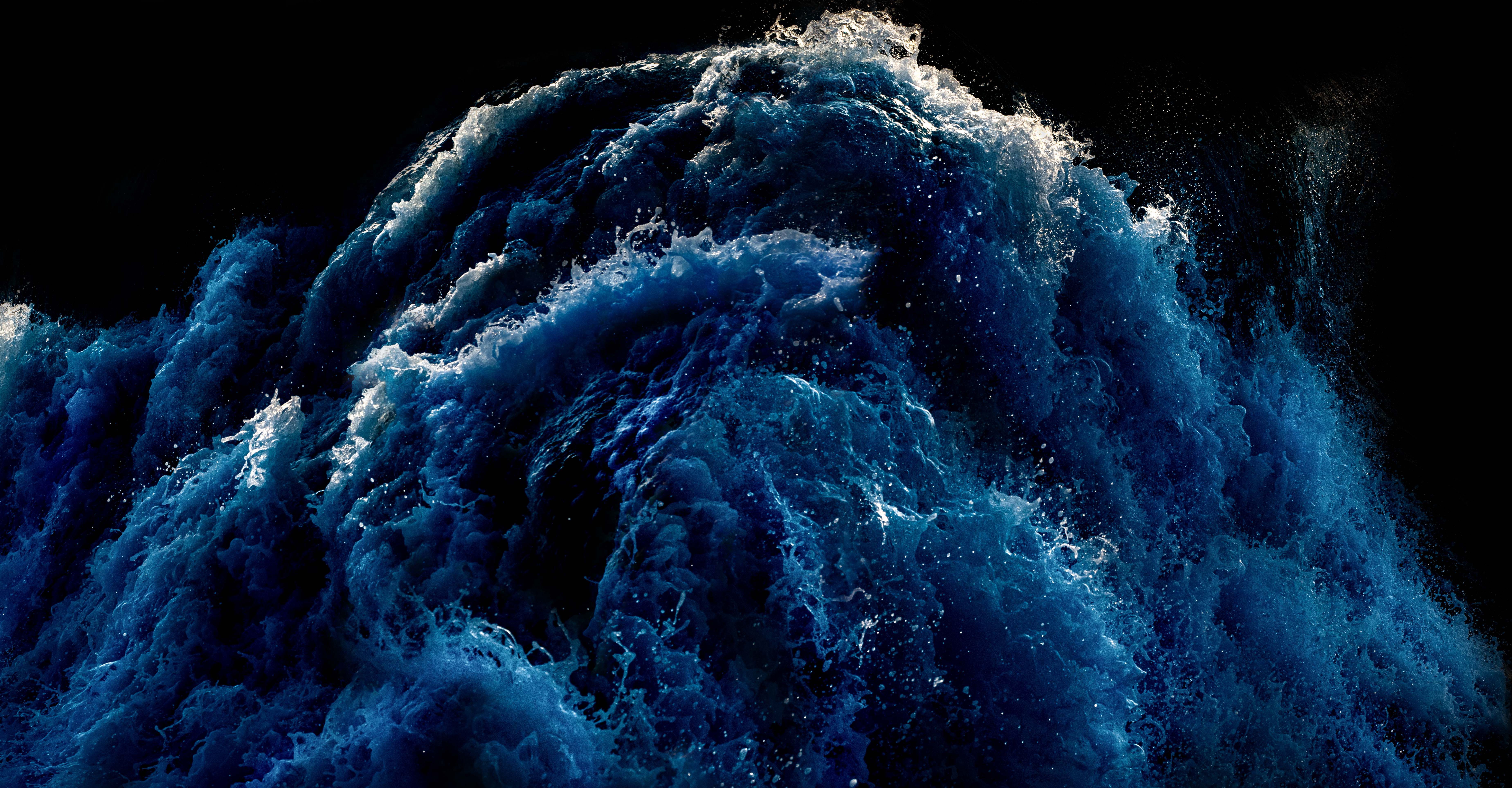 7393x3852 Waves Wallpaper 4K, Deep blue, Ocean, Storm, Coastal