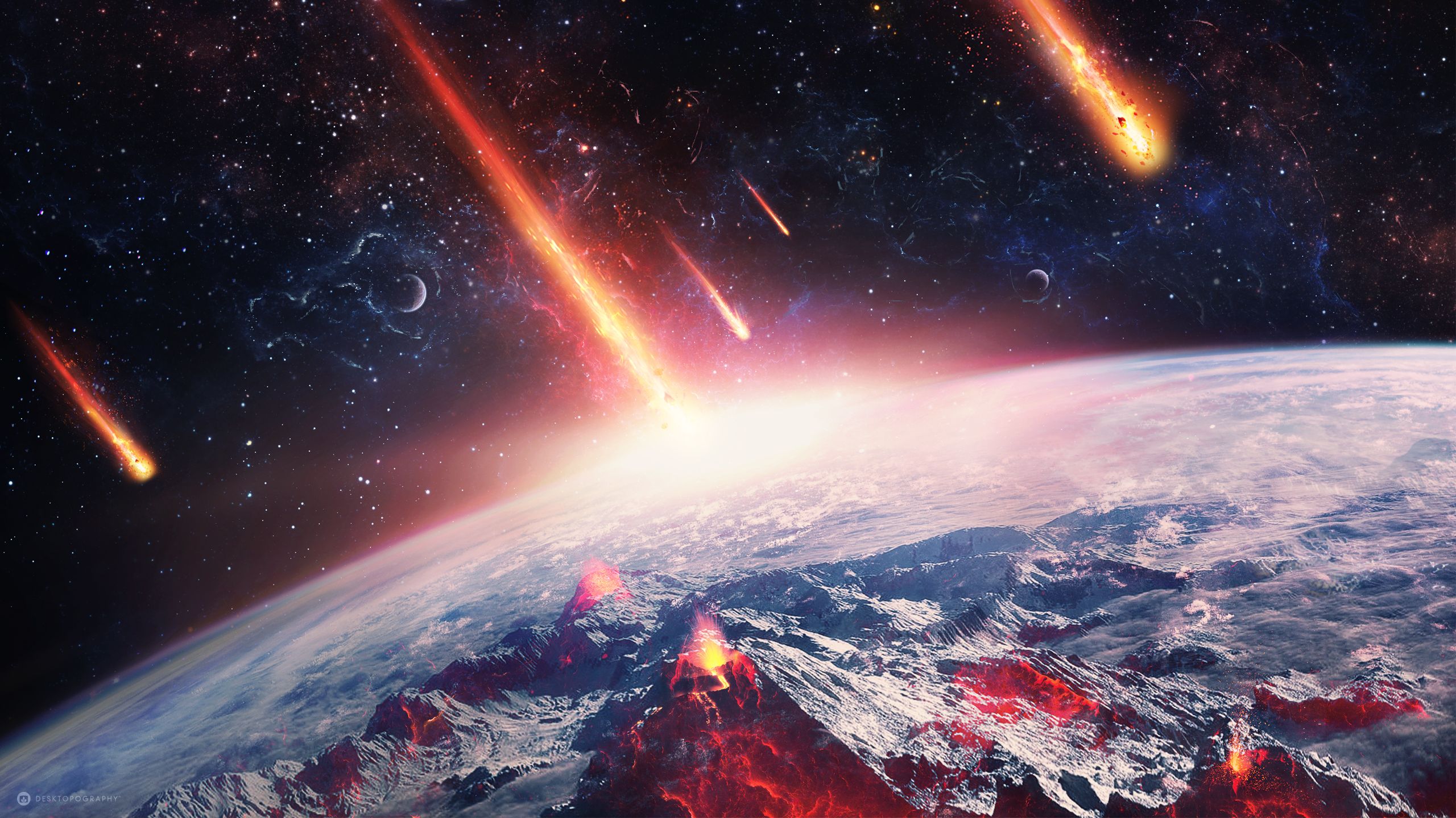 2560x1440 Meteorite fall Wallpaper 4K, Apocalypse, Starry sky
