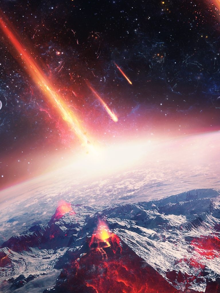 768x1024 Meteorite fall Wallpaper 4K, Apocalypse, Starry sky