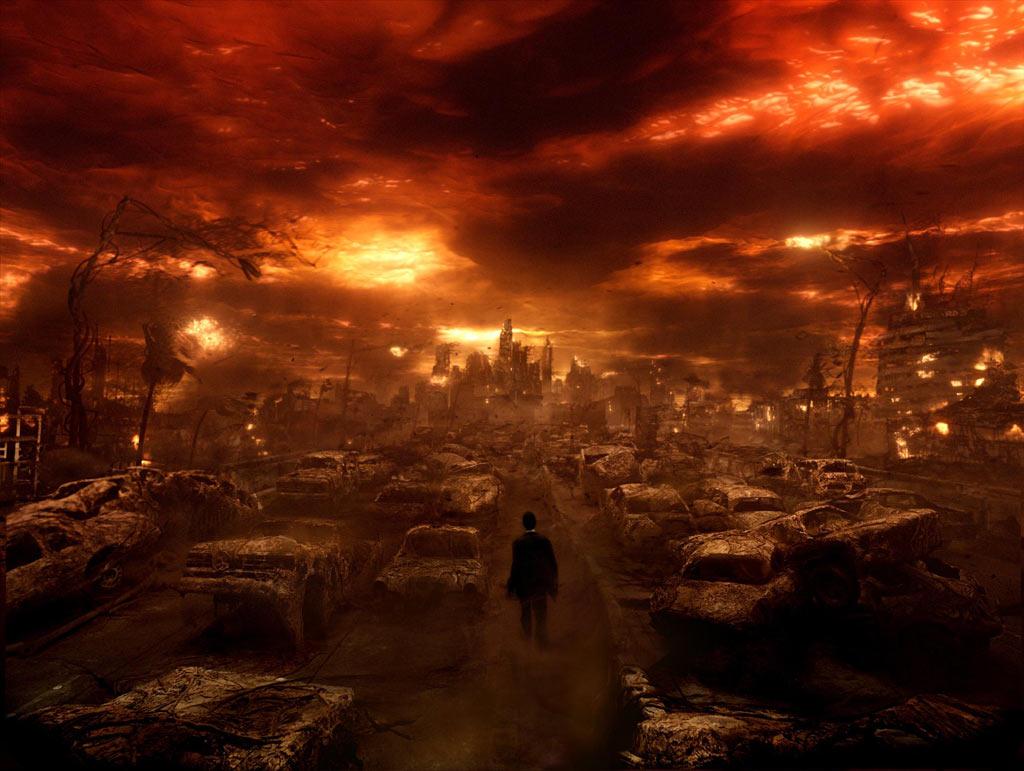 1024x771 Apocalypse red sky. The decayed wall