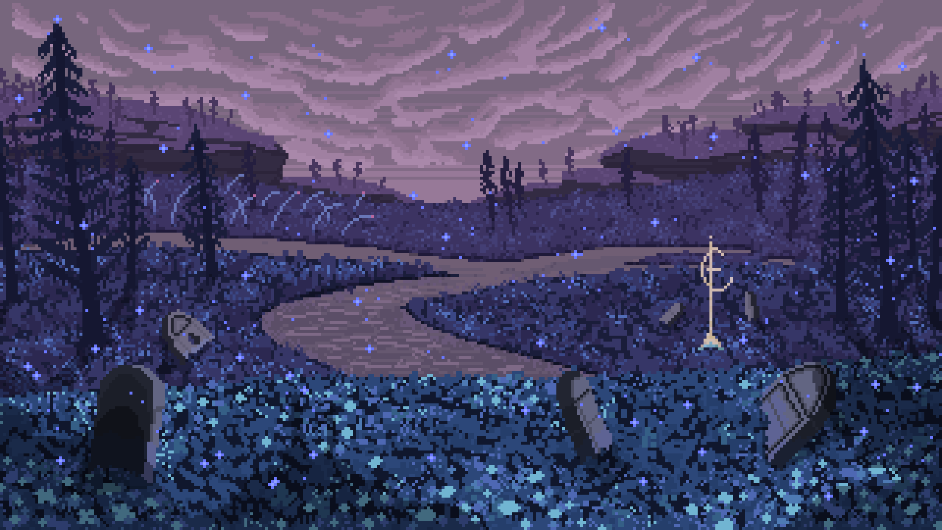 1920x1080 Cerulean coast was prettier in game but here's some pixel art of it