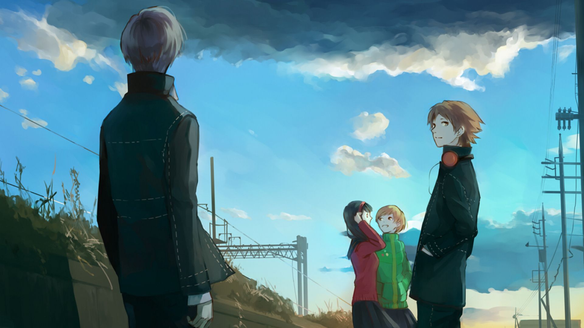 1920x1080 Persona 4 HD Wallpaper Featuring Yu, Yosuke, Chie & Yukiko in Stunning Skyscapex1080