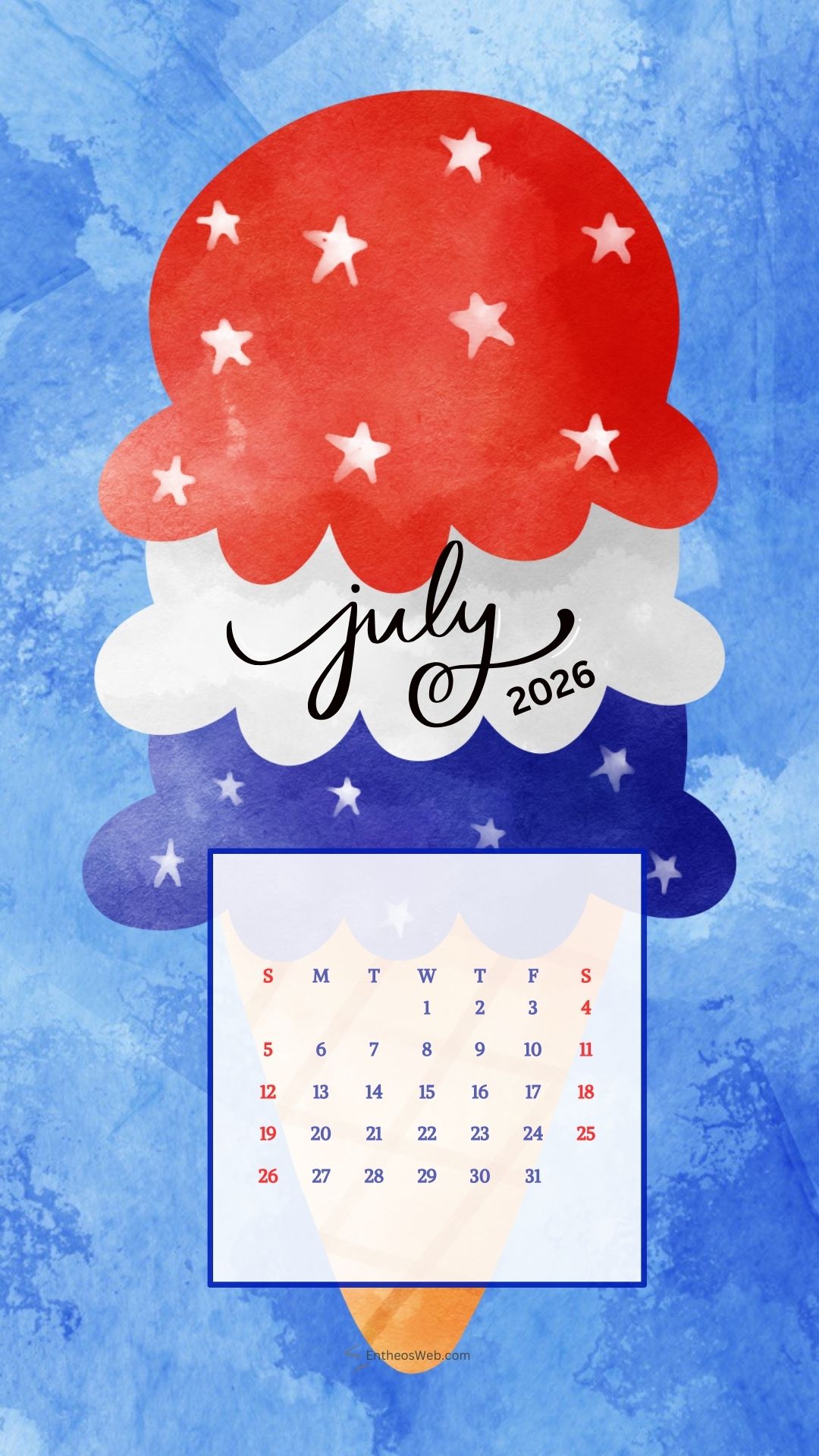 1080x1920 July 2026 Phone Wallpaper Calendar