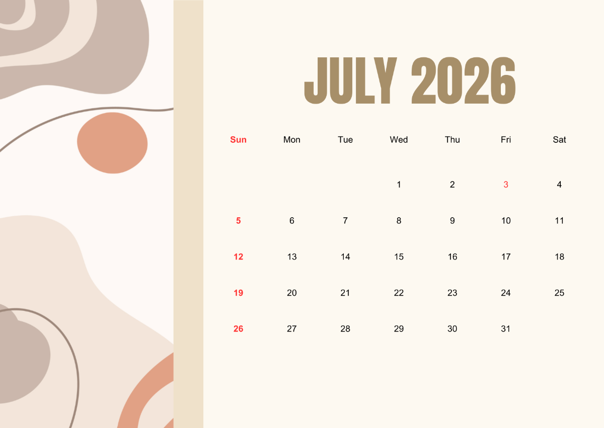 1200x851 Free Modern July 2026 Calendar Template to Edit Online