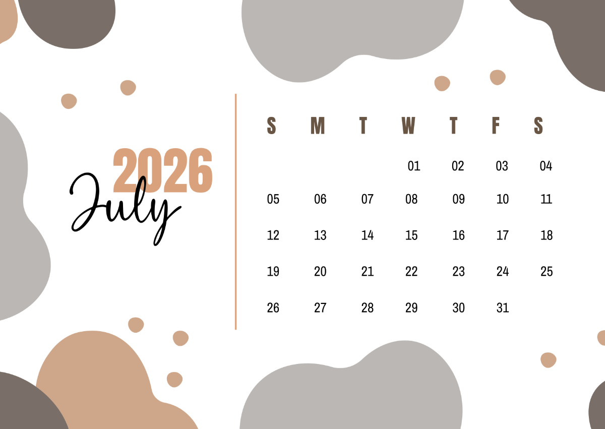 1200x851 Free Simple Boho July 2026 Calendar Template to Edit Online
