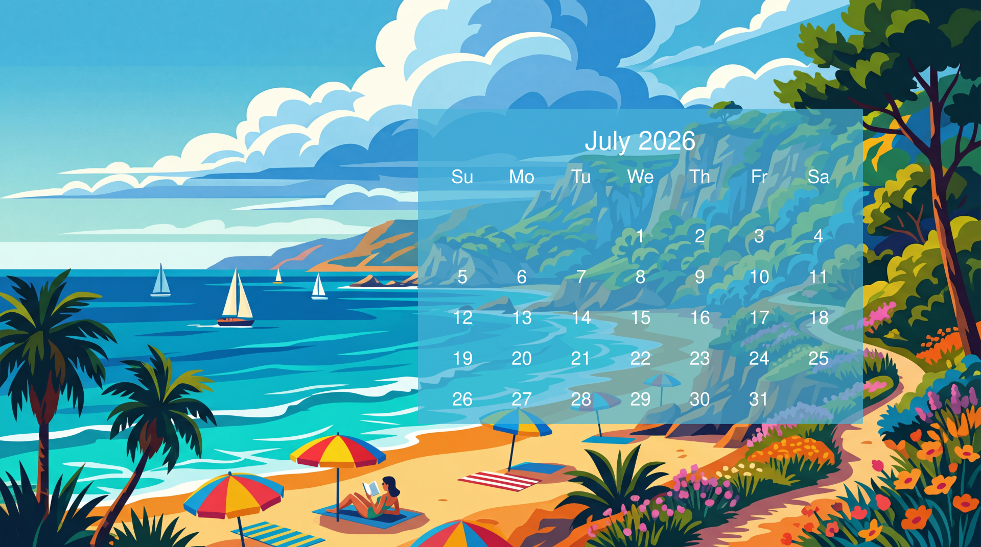 1920x1072 Download July 2026 Calendar 4k Ultra HD Wallpaper