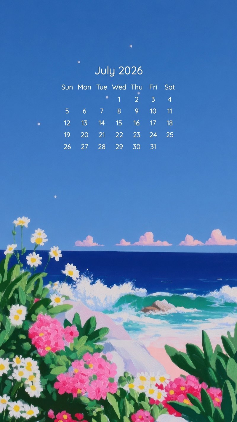 800x1422 July 2026 Calendar Wallpaper