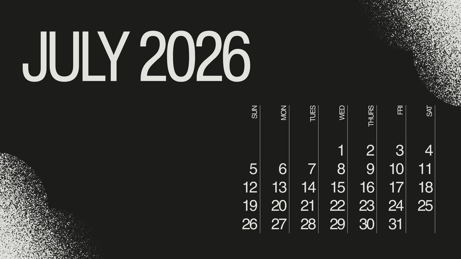 1600x900 printable, custom July 2026 calendar templates